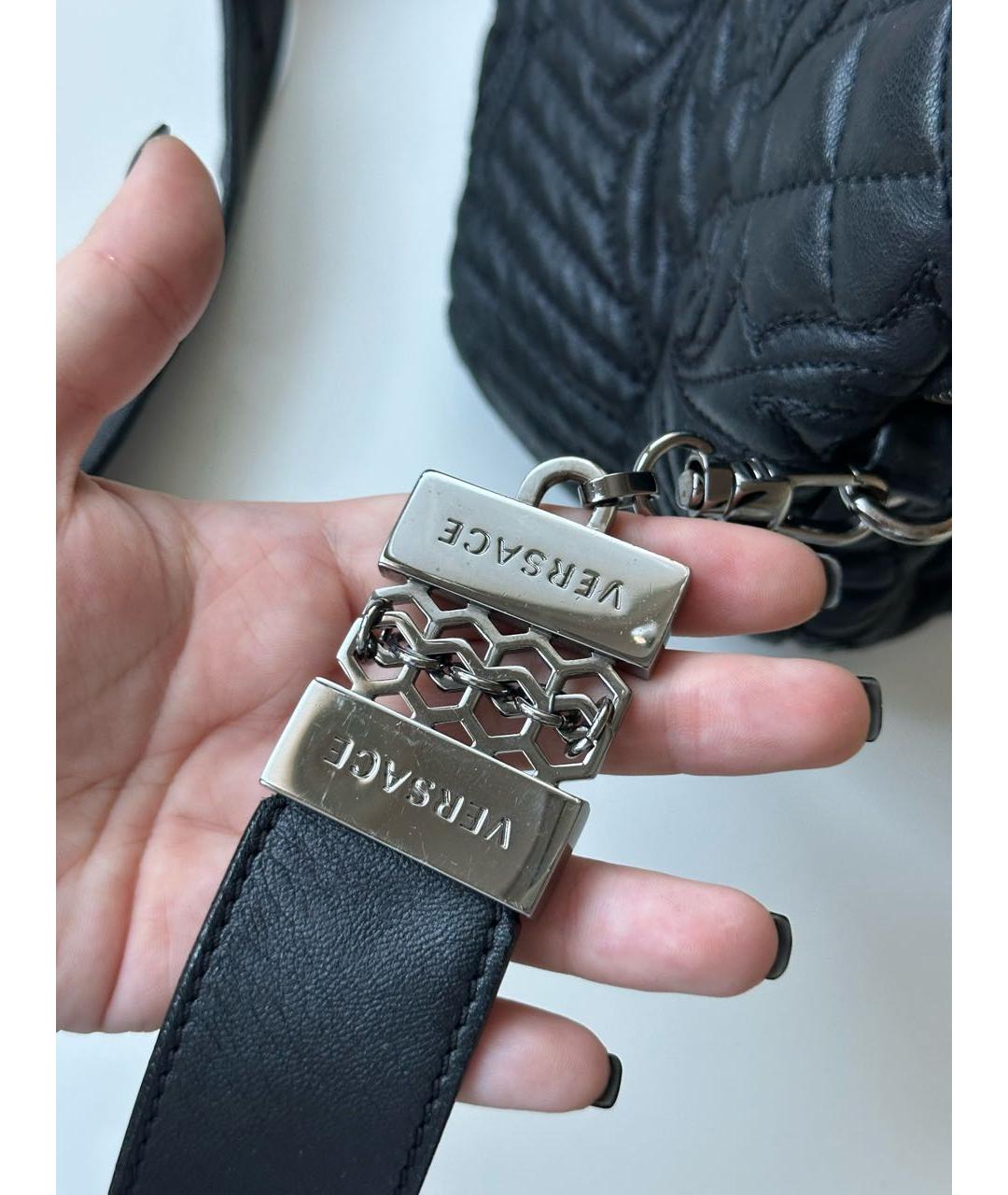 VERSACE Черная кожаная сумка через плечо, фото 6
