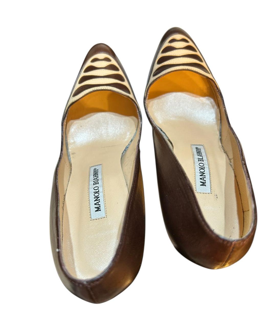 MANOLO BLAHNIK Коричневые кожаные туфли, фото 8