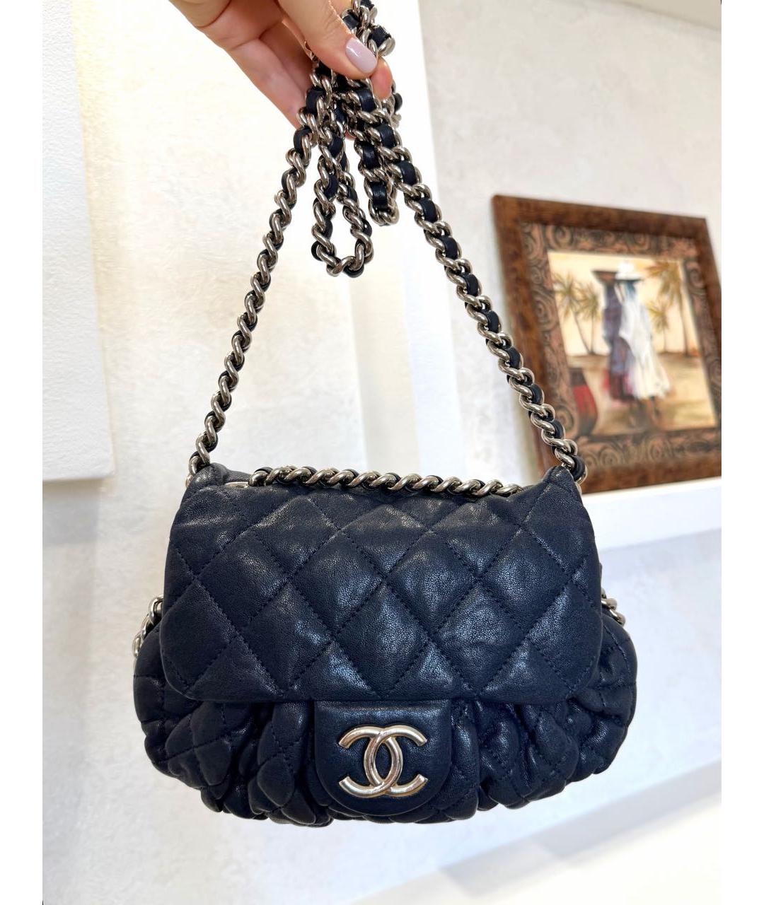CHANEL Синяя кожаная сумка через плечо, фото 4