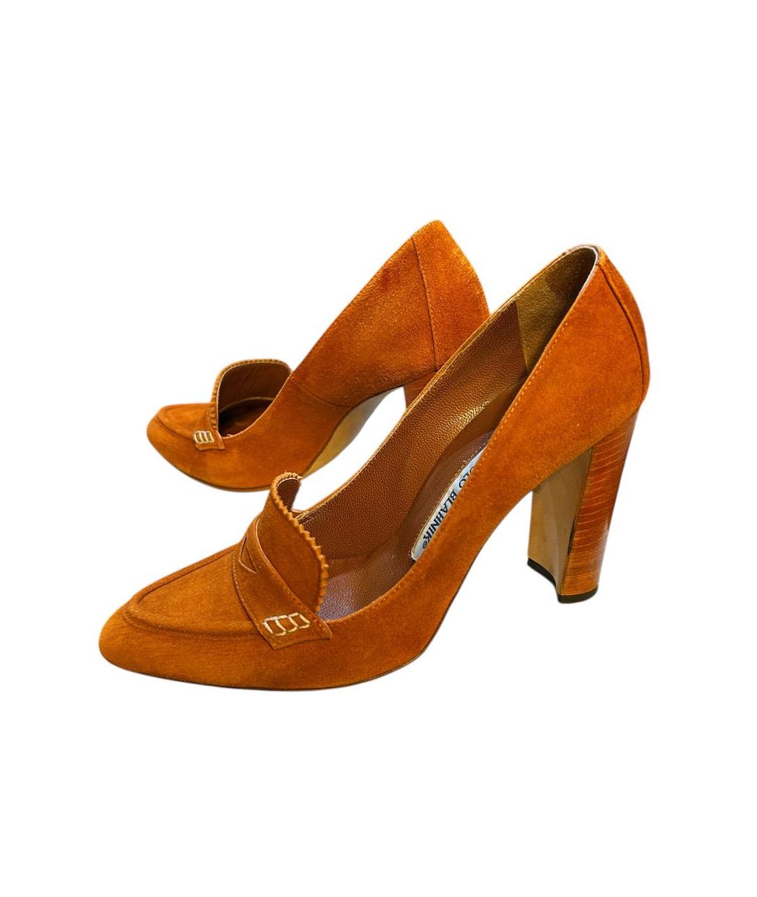 MANOLO BLAHNIK Оранжевое замшевые туфли, фото 6