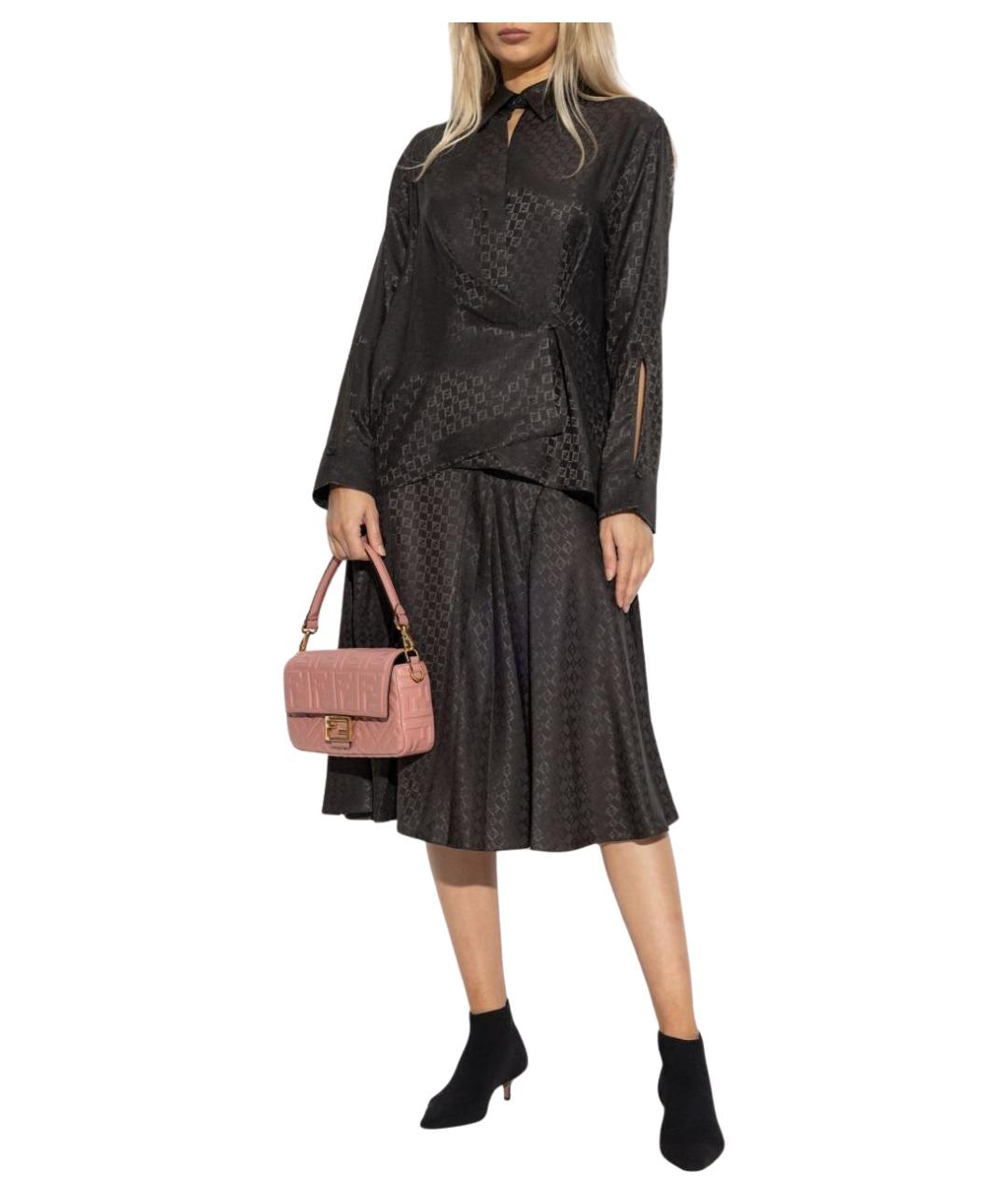 FENDI Коричневая шелковая юбка миди, фото 6