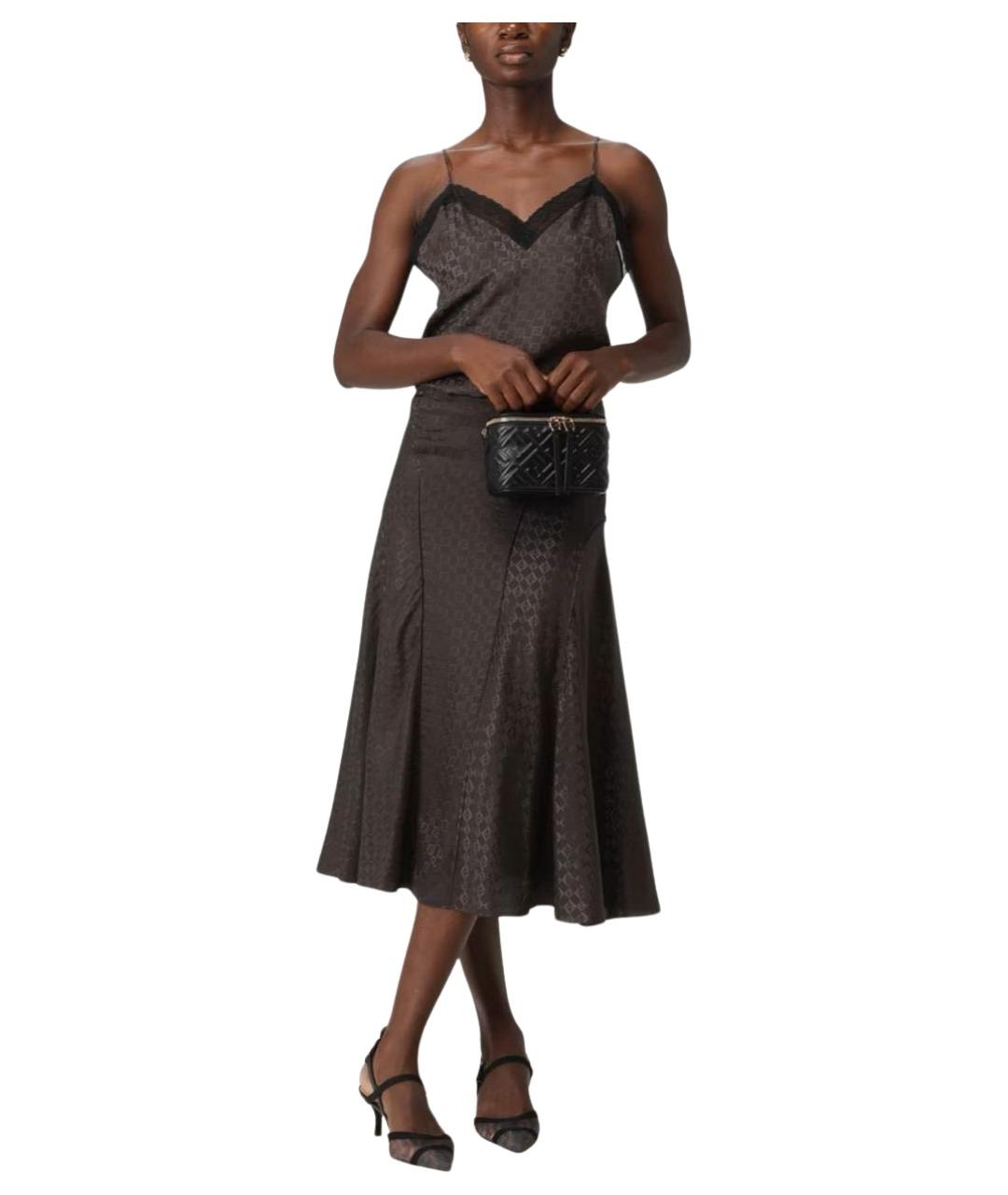 FENDI Коричневая шелковая юбка миди, фото 2