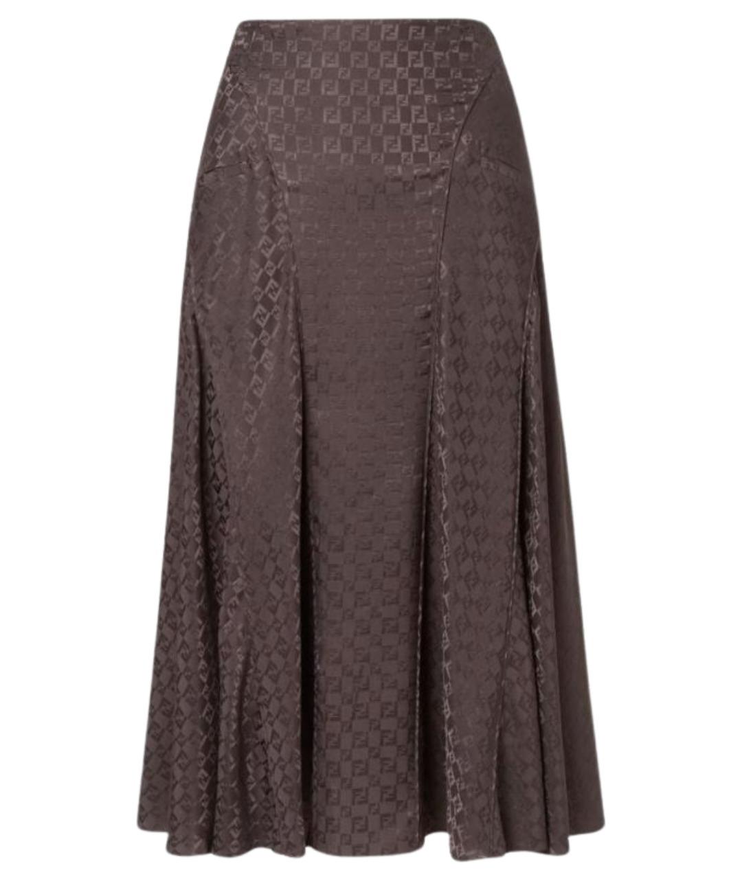 FENDI Коричневая шелковая юбка миди, фото 1