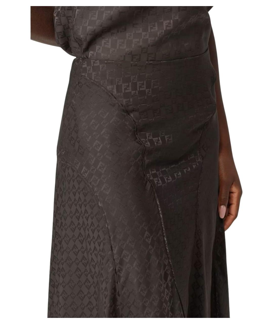 FENDI Коричневая шелковая юбка миди, фото 5