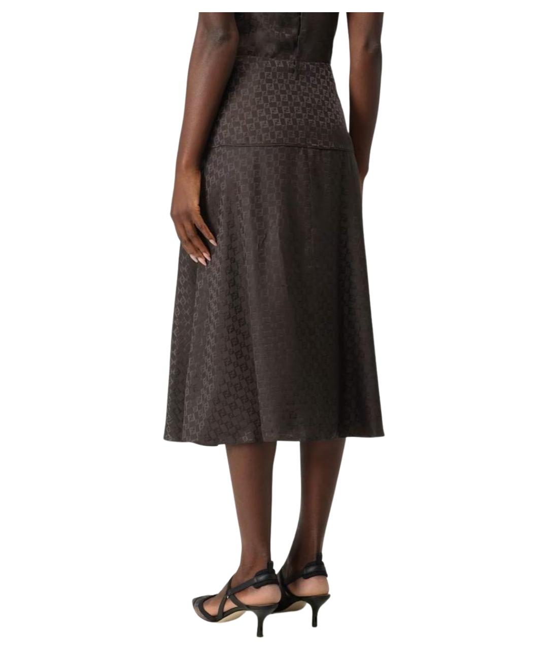 FENDI Коричневая шелковая юбка миди, фото 4