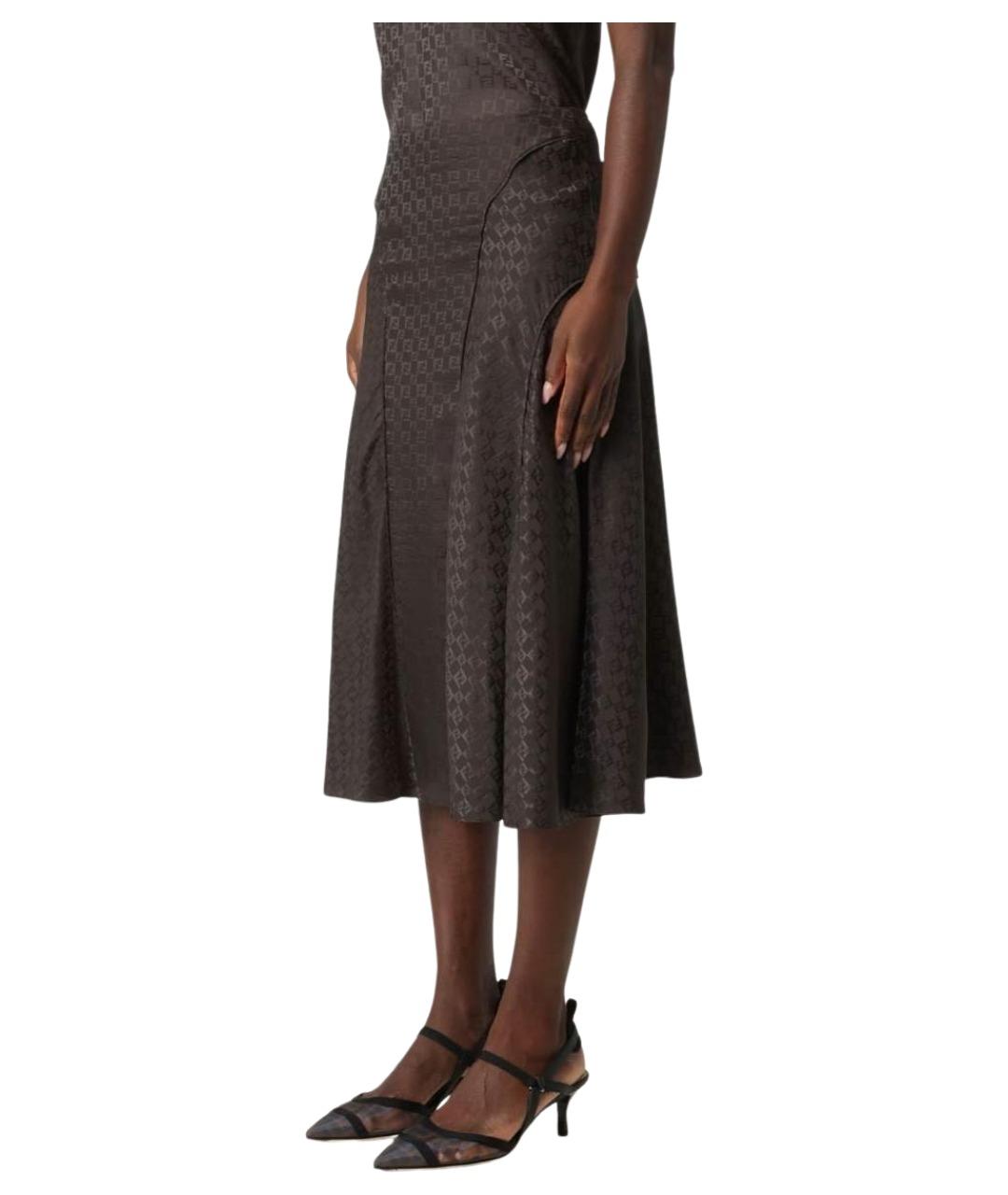 FENDI Коричневая шелковая юбка миди, фото 3