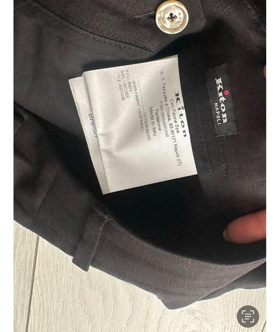 KITON Черные льняные шорты, фото 3