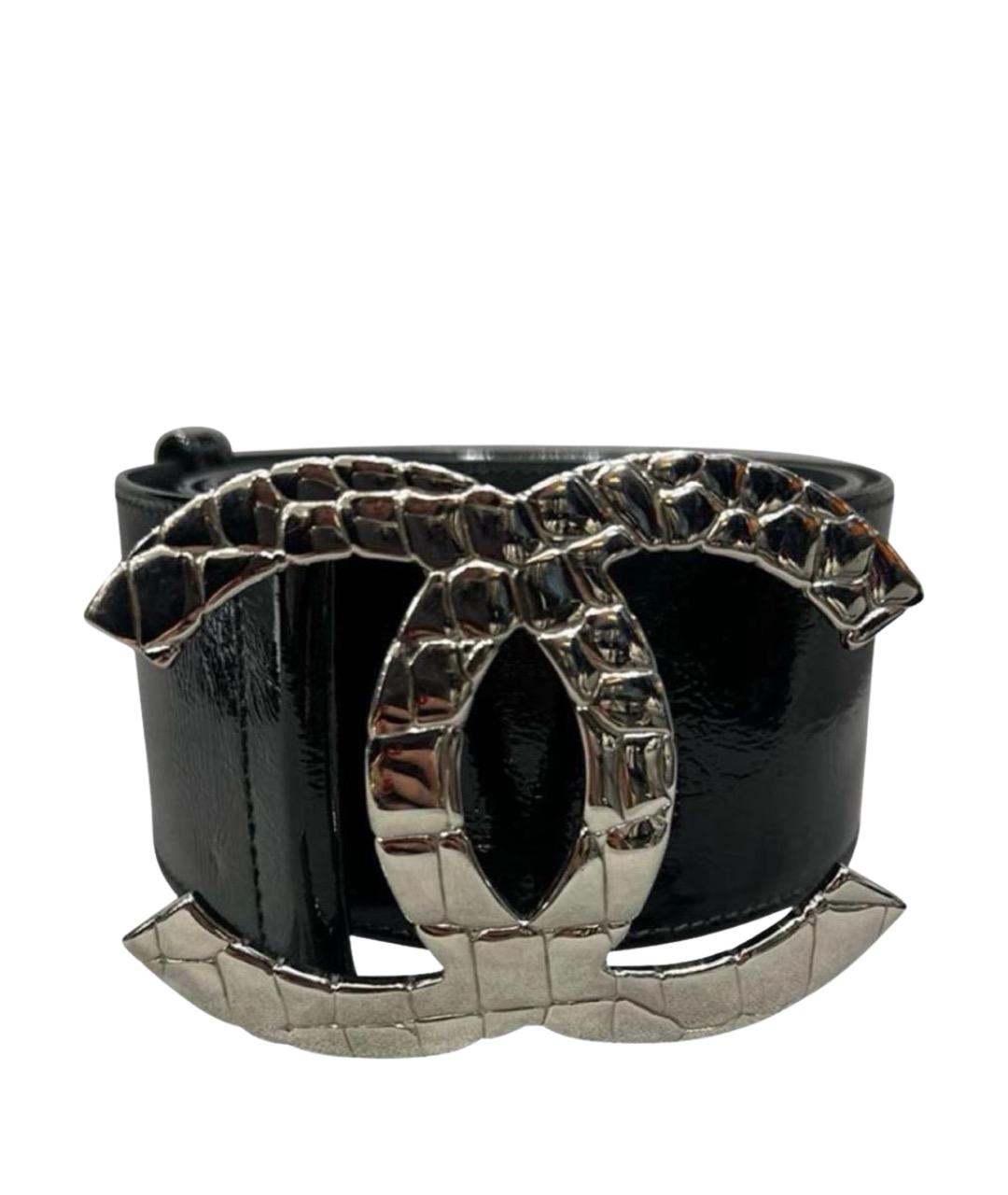 CHANEL Черный ремень из лакированной кожи, фото 1