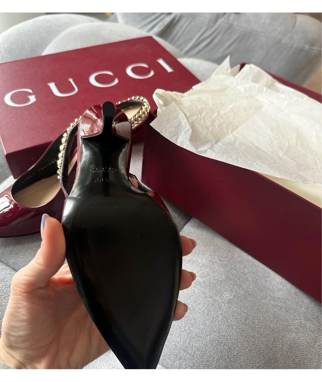 GUCCI Бордовые туфли из лакированной кожи, фото 5