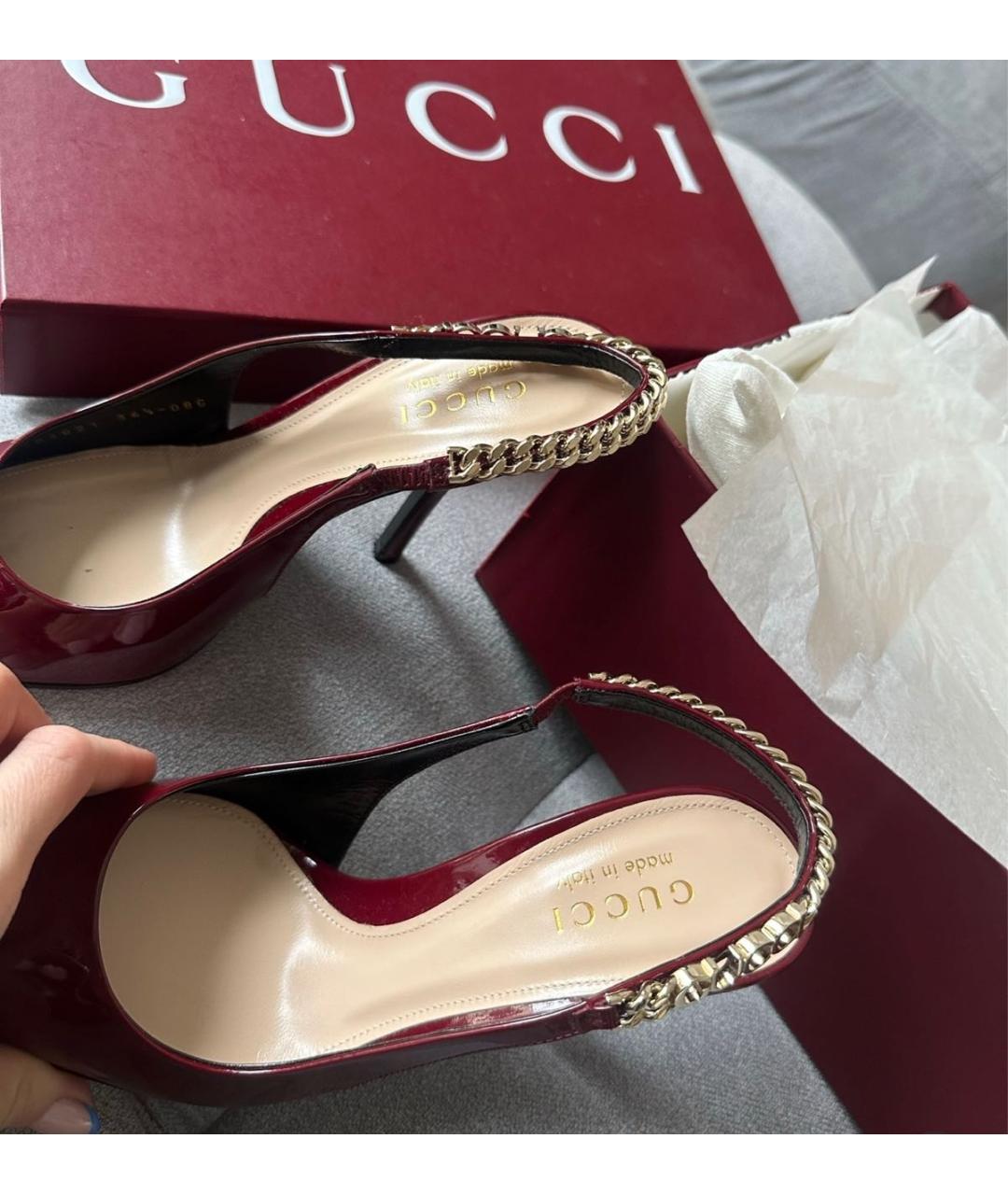 GUCCI Бордовые туфли из лакированной кожи, фото 4