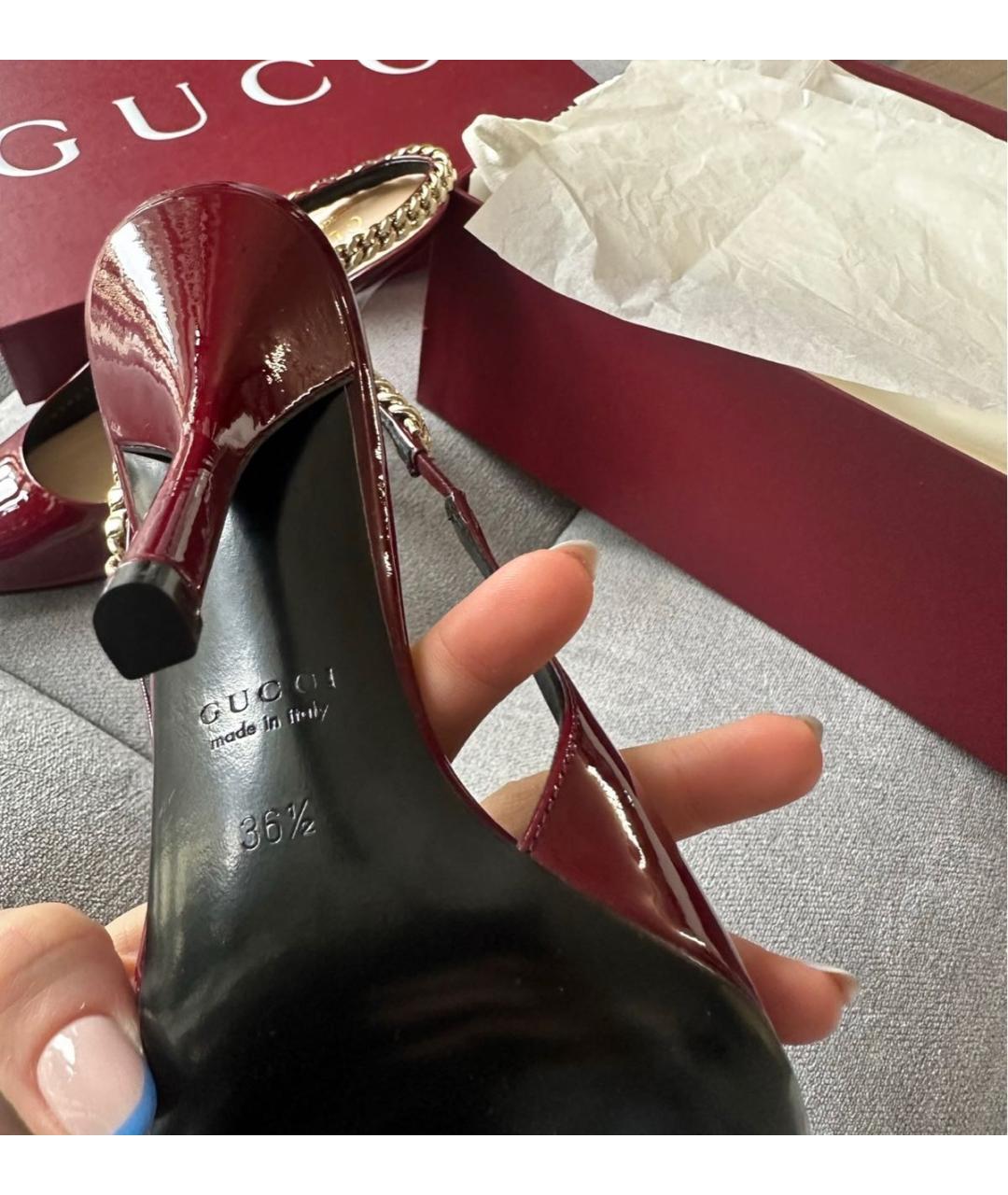 GUCCI Бордовые туфли из лакированной кожи, фото 6