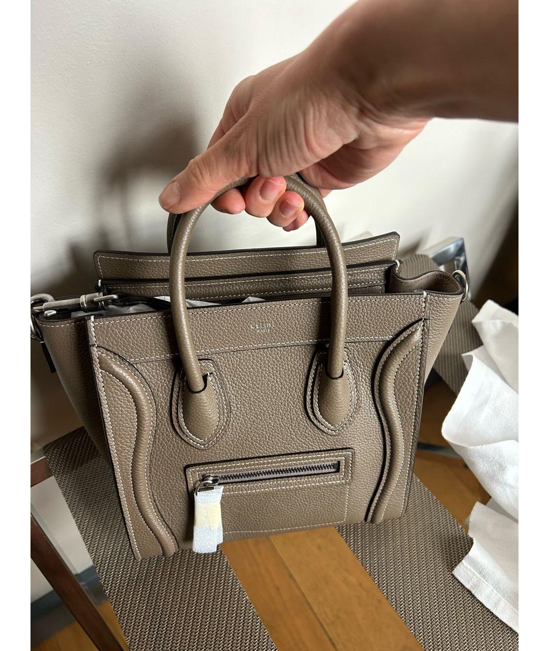 CELINE Хаки кожаная сумка тоут, фото 7