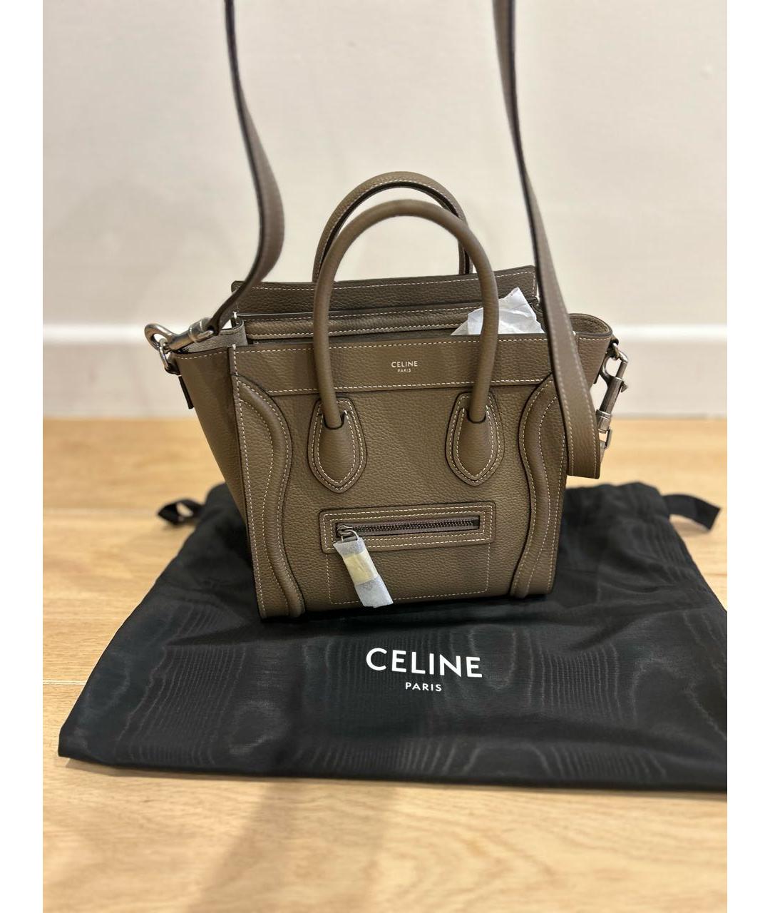 CELINE Хаки кожаная сумка тоут, фото 6