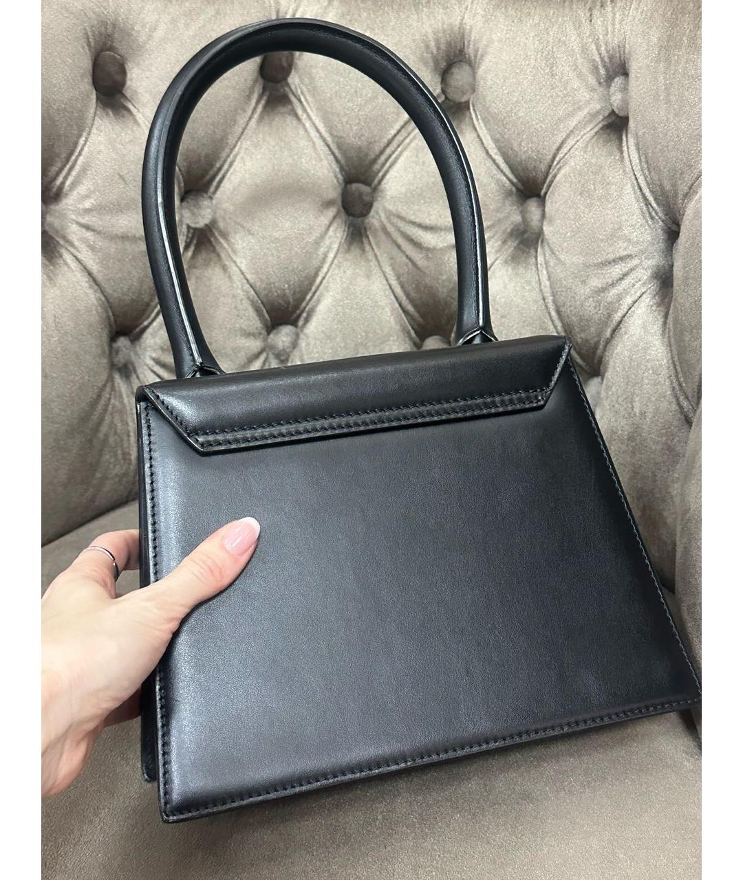 JACQUEMUS Черная кожаная сумка с короткими ручками, фото 5