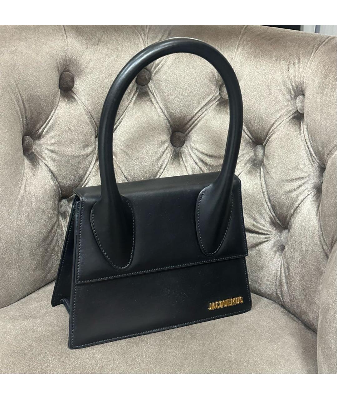 JACQUEMUS Черная кожаная сумка с короткими ручками, фото 2