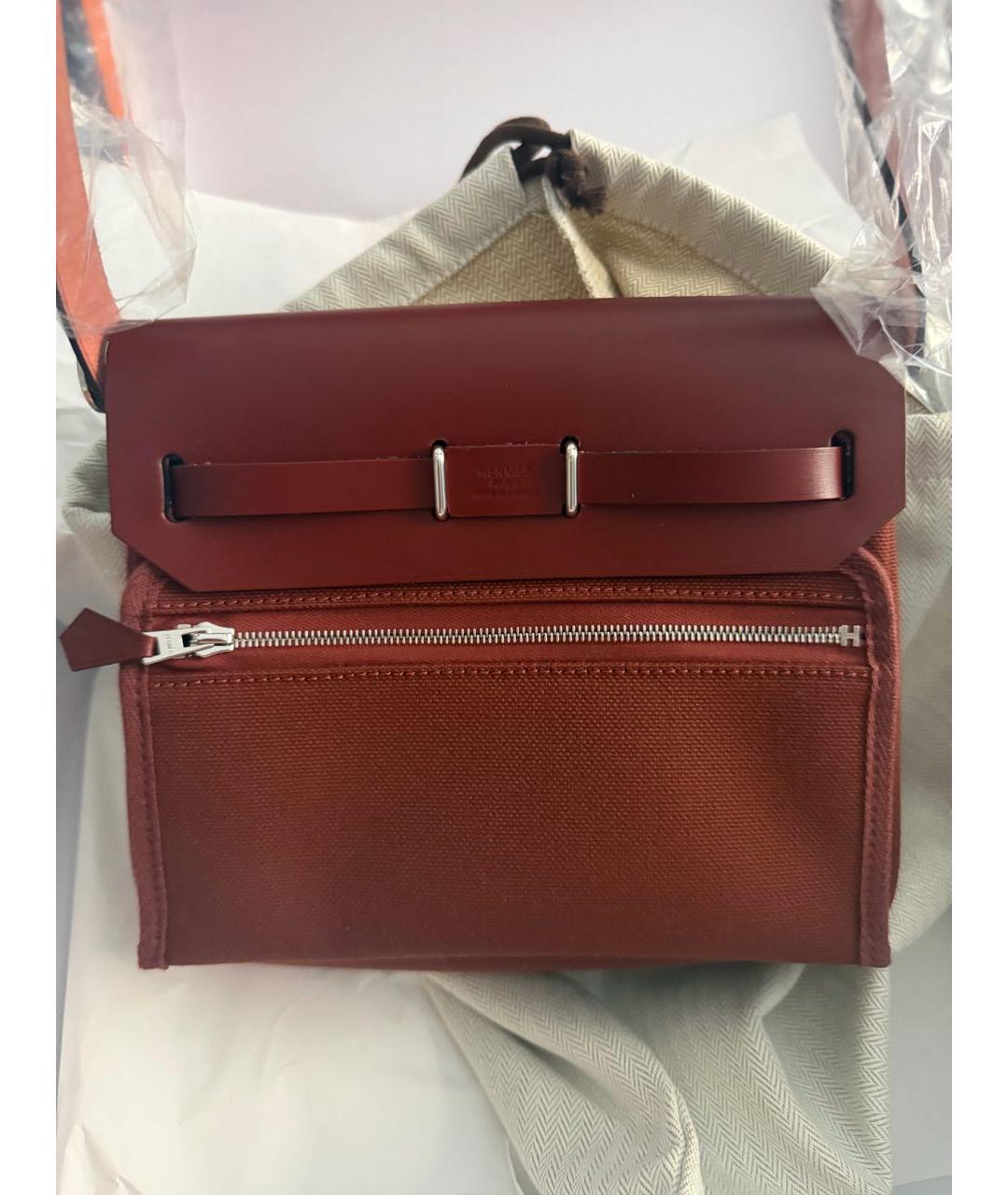 HERMES Бордовая тканевая сумка через плечо, фото 4