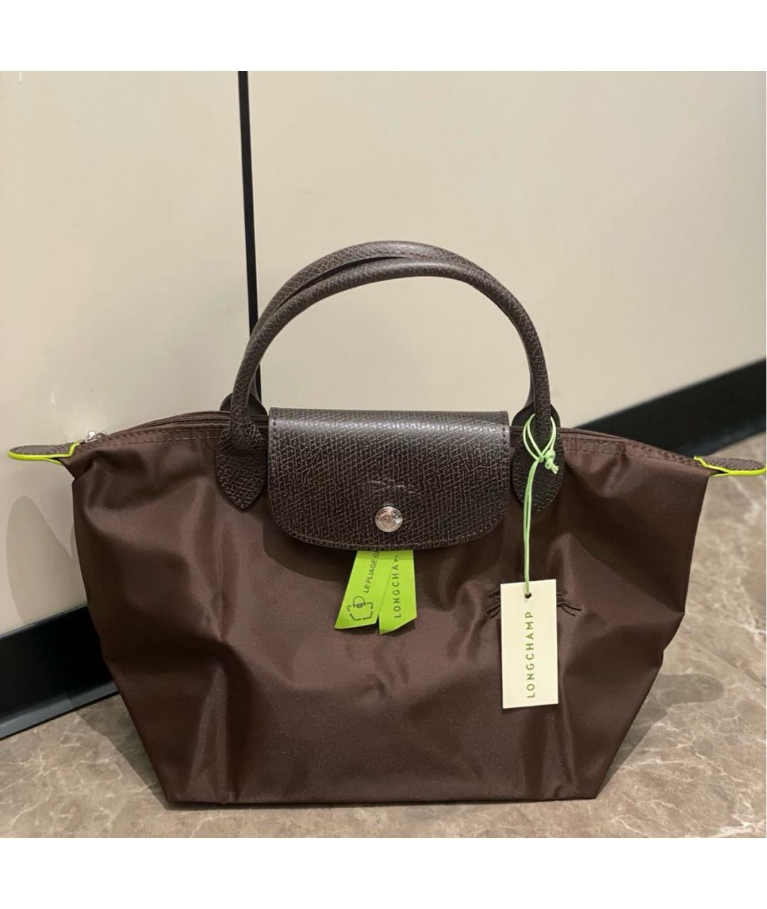 LONGCHAMP Коричневая тканевая сумка с короткими ручками, фото 5