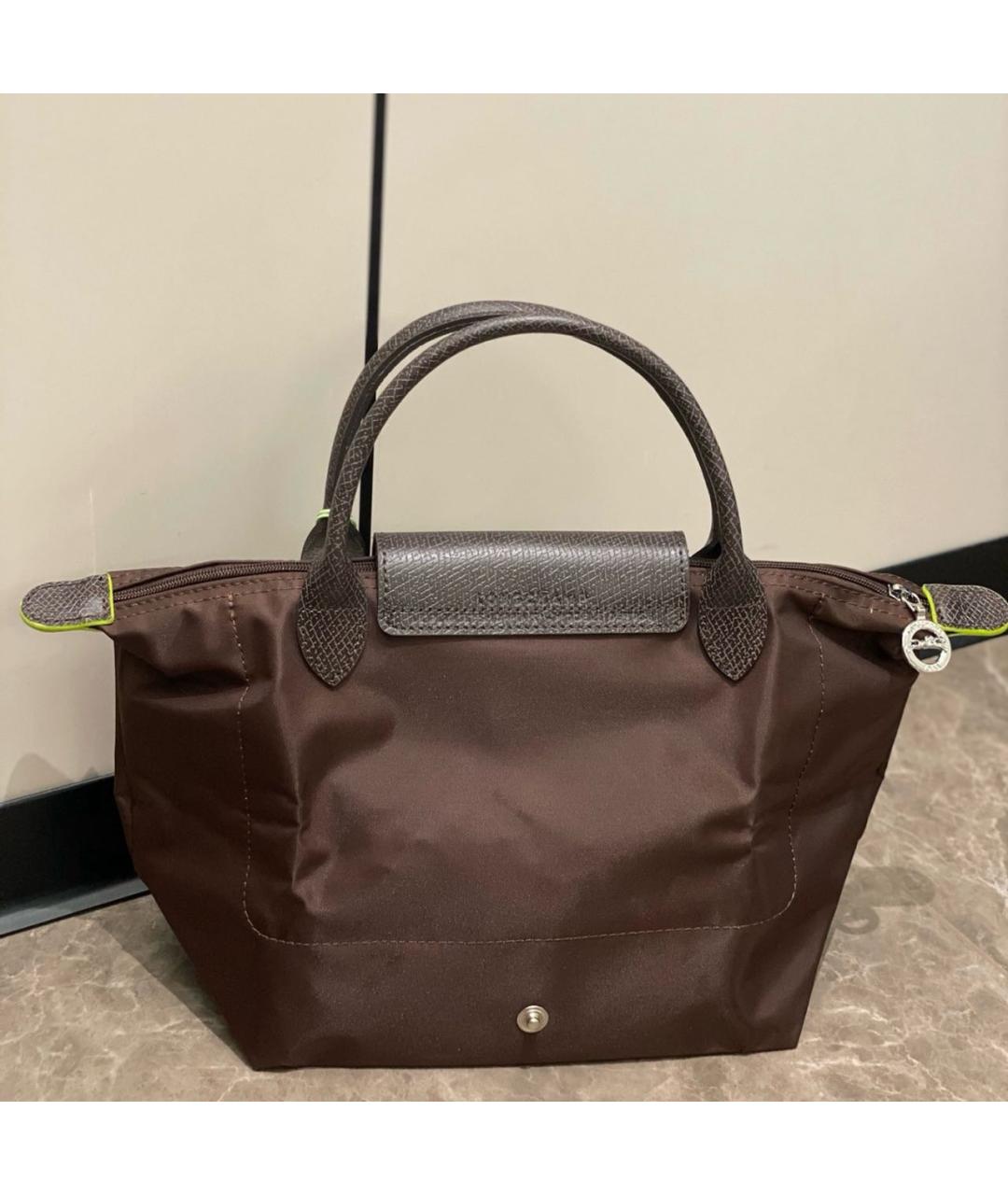 LONGCHAMP Коричневая тканевая сумка с короткими ручками, фото 6