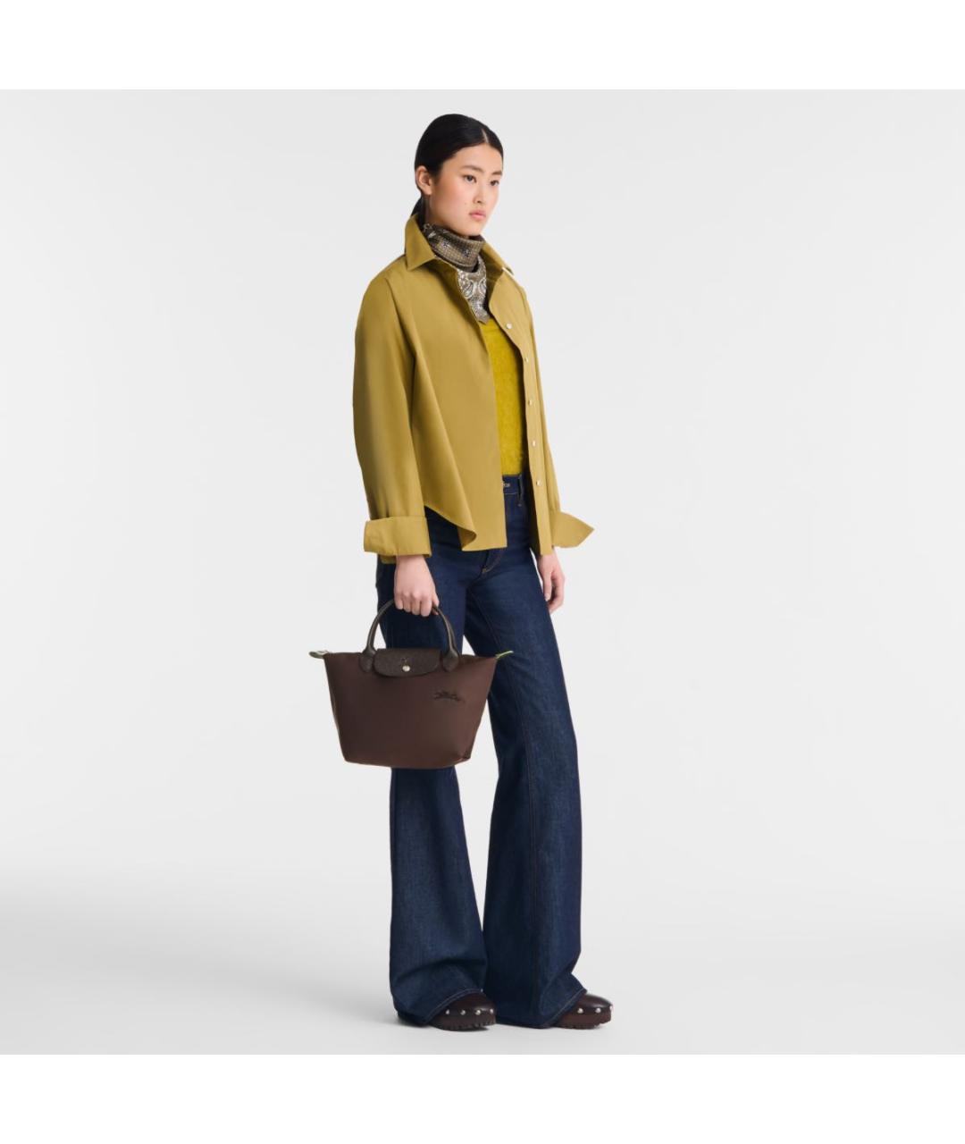 LONGCHAMP Коричневая тканевая сумка с короткими ручками, фото 2