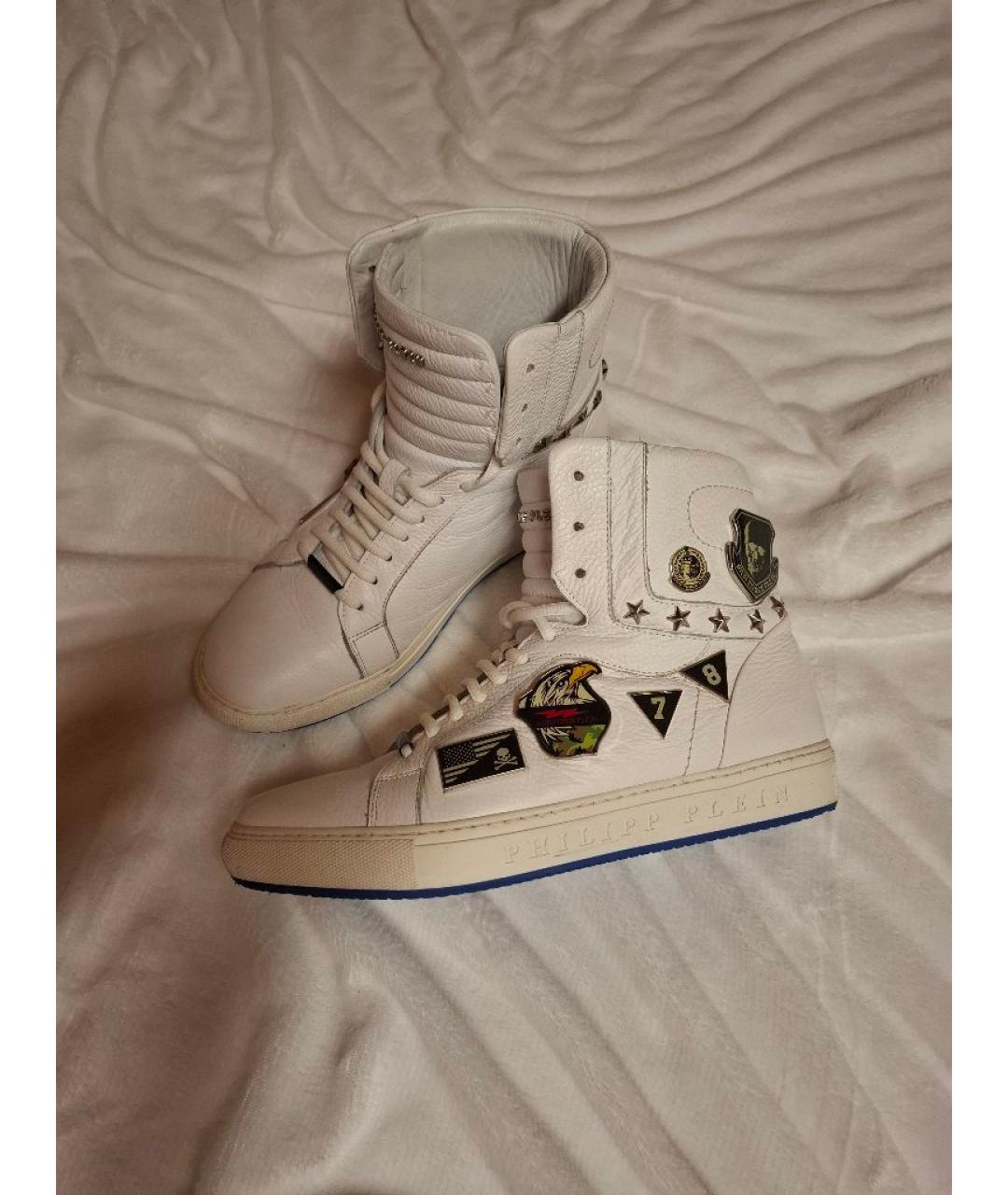 PHILIPP PLEIN Белые высокие кроссовки / кеды из искусственной кожи, фото 2