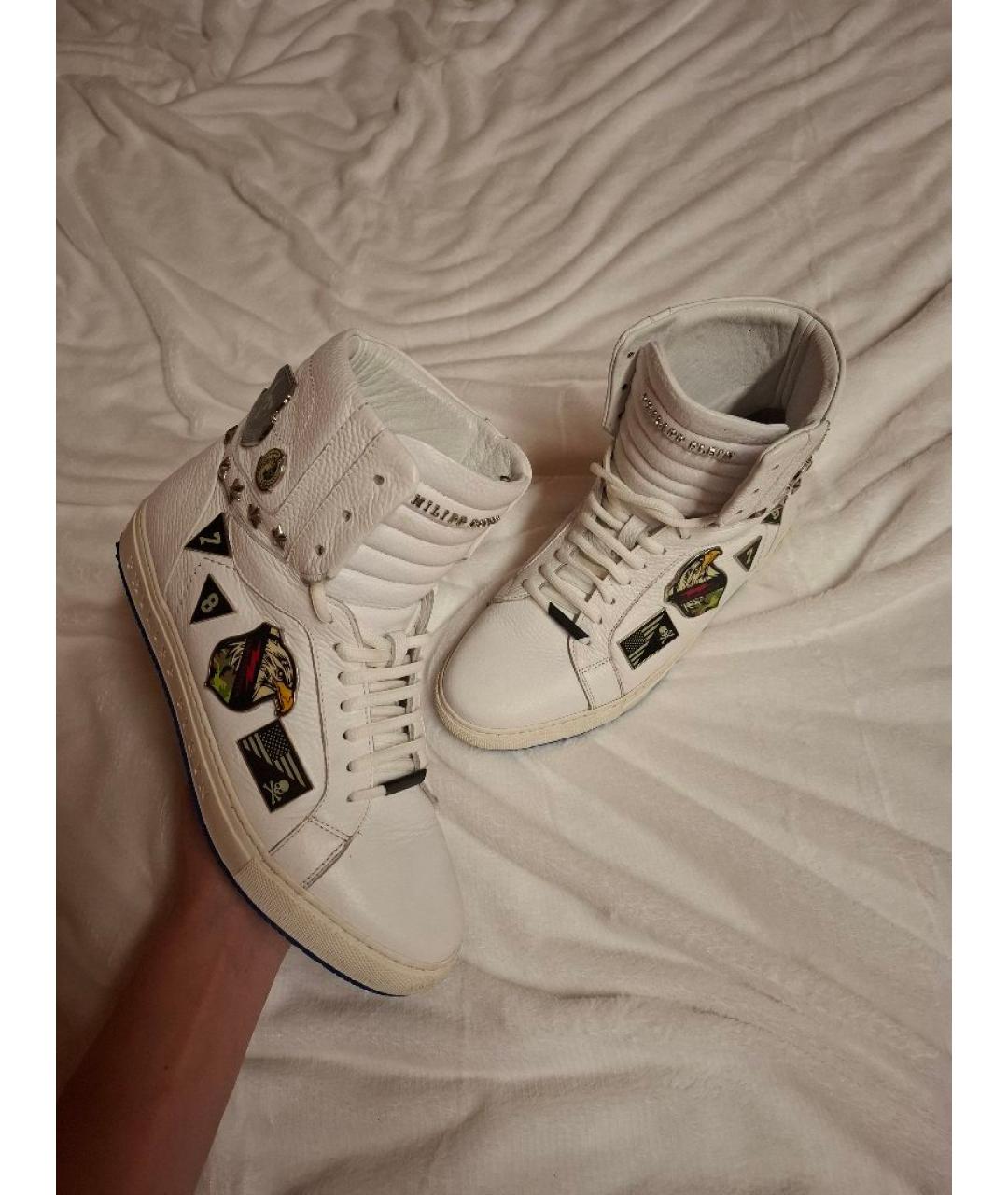 PHILIPP PLEIN Белые высокие кроссовки / кеды из искусственной кожи, фото 4