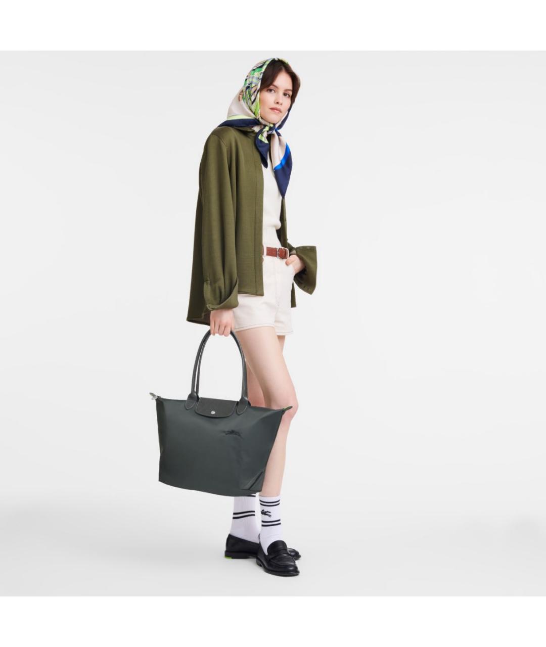 LONGCHAMP Серая тканевая сумка тоут, фото 2