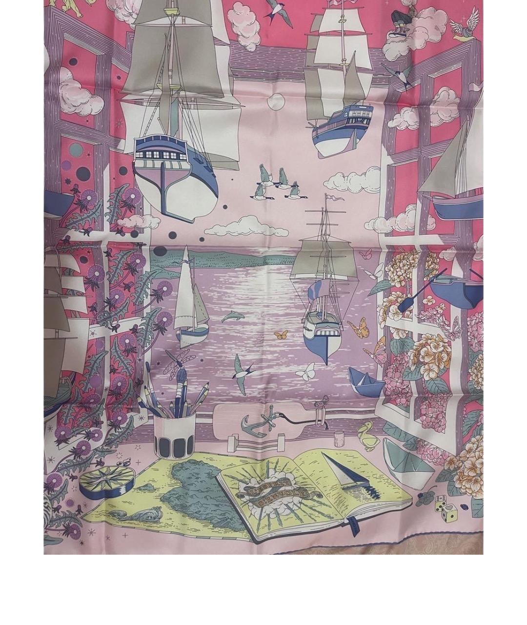 HERMES Розовый шелковый шарф, фото 1