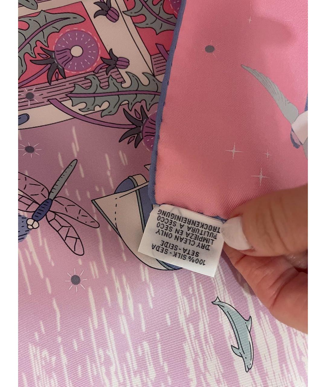 HERMES Розовый шелковый шарф, фото 2