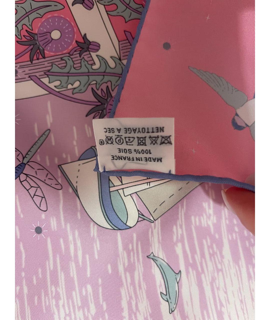 HERMES Розовый шелковый шарф, фото 3