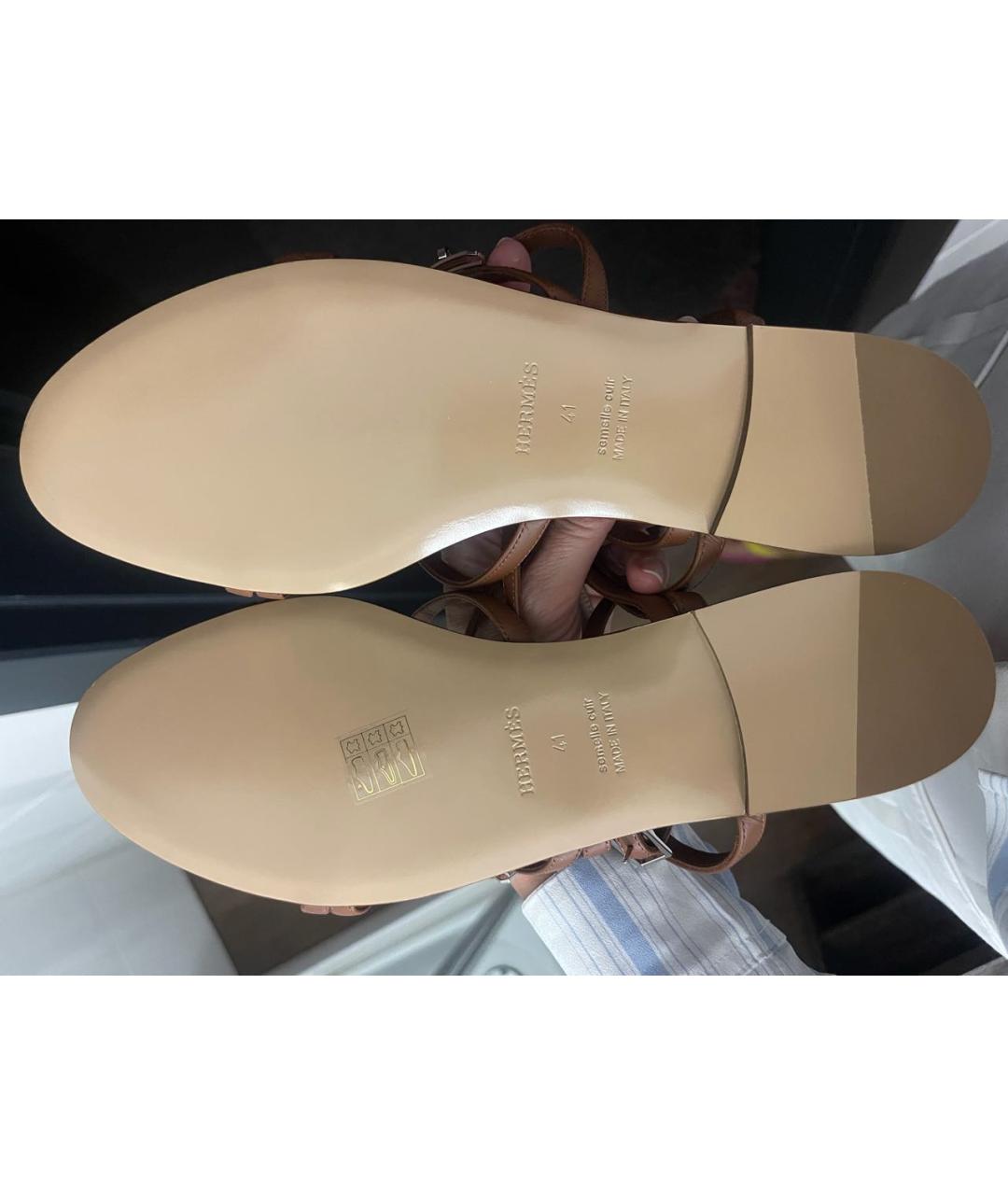 HERMES Бежевые кожаные сандалии, фото 5