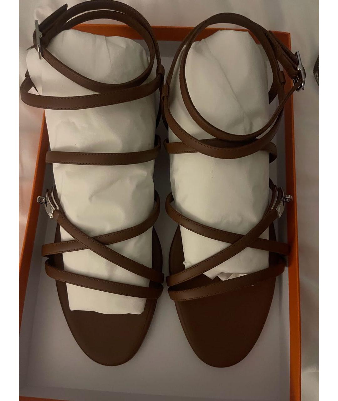 HERMES Бежевые кожаные сандалии, фото 3