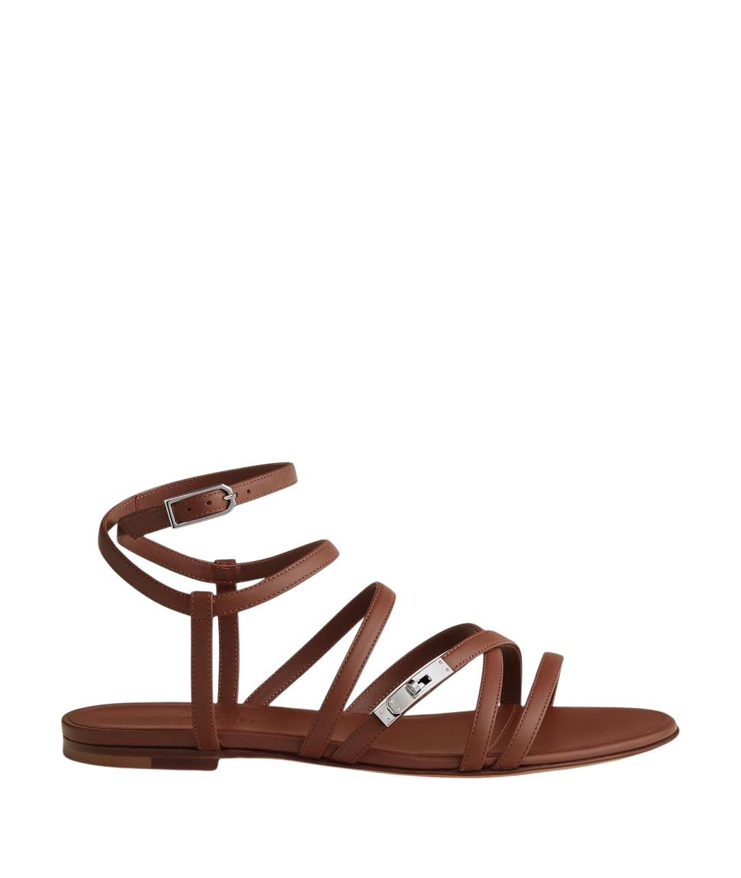 HERMES Бежевые кожаные сандалии, фото 1