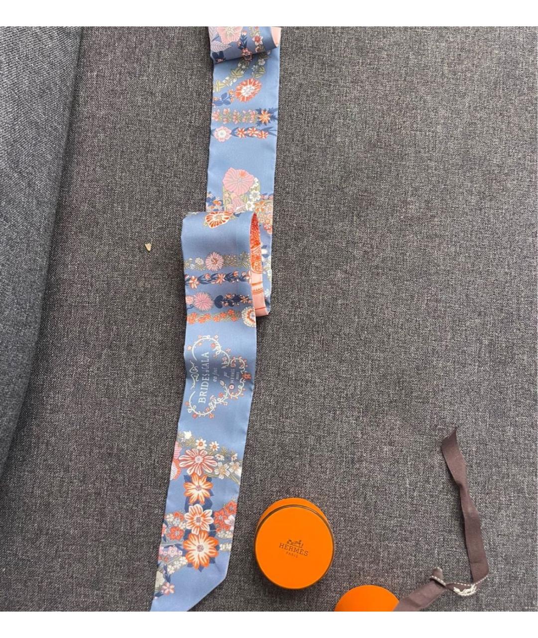 HERMES Голубой шелковый платок, фото 7