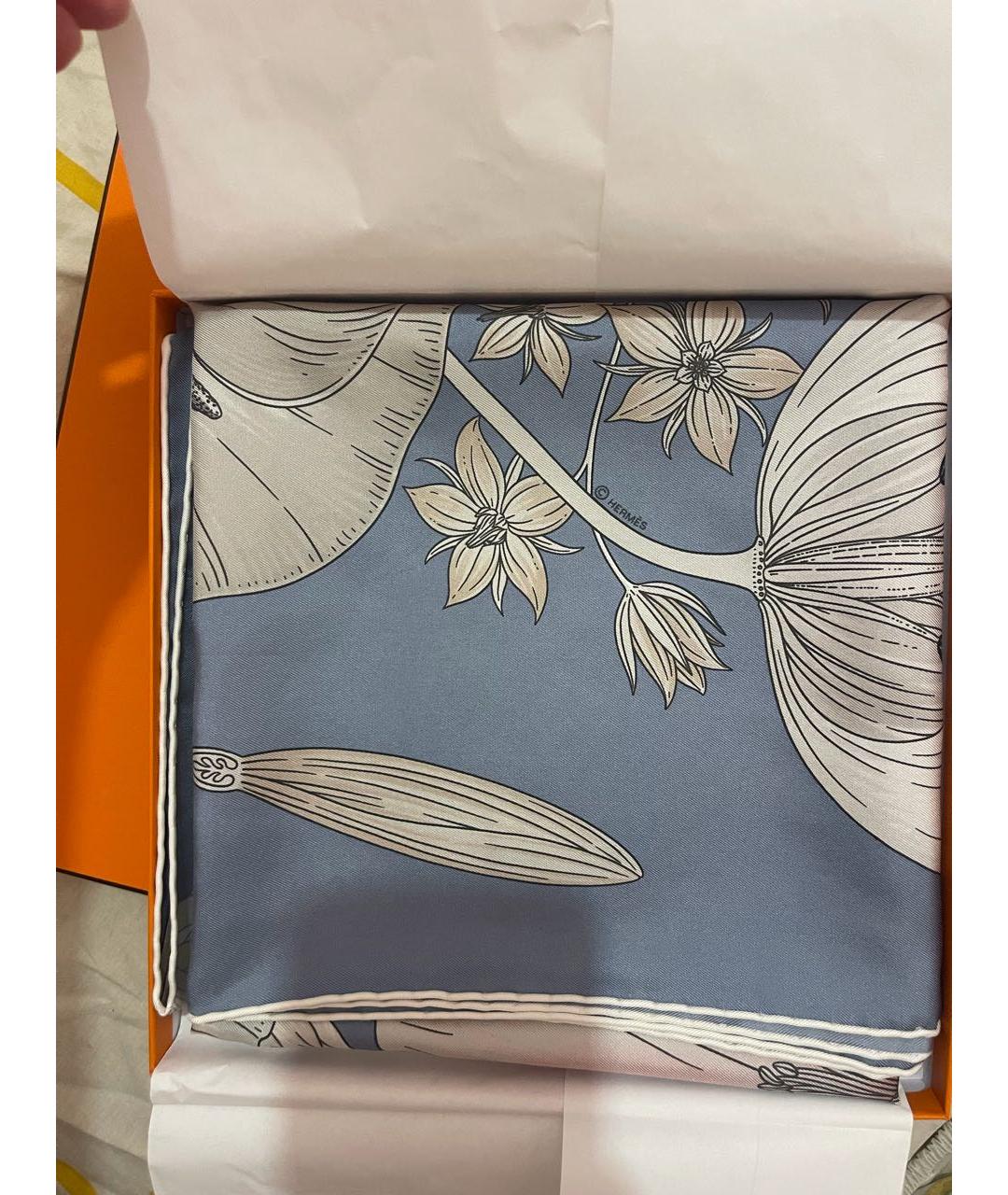 HERMES Голубой шелковый платок, фото 5