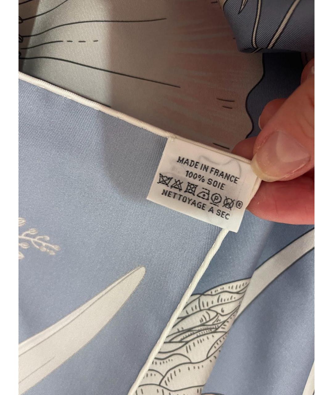 HERMES Голубой шелковый платок, фото 3