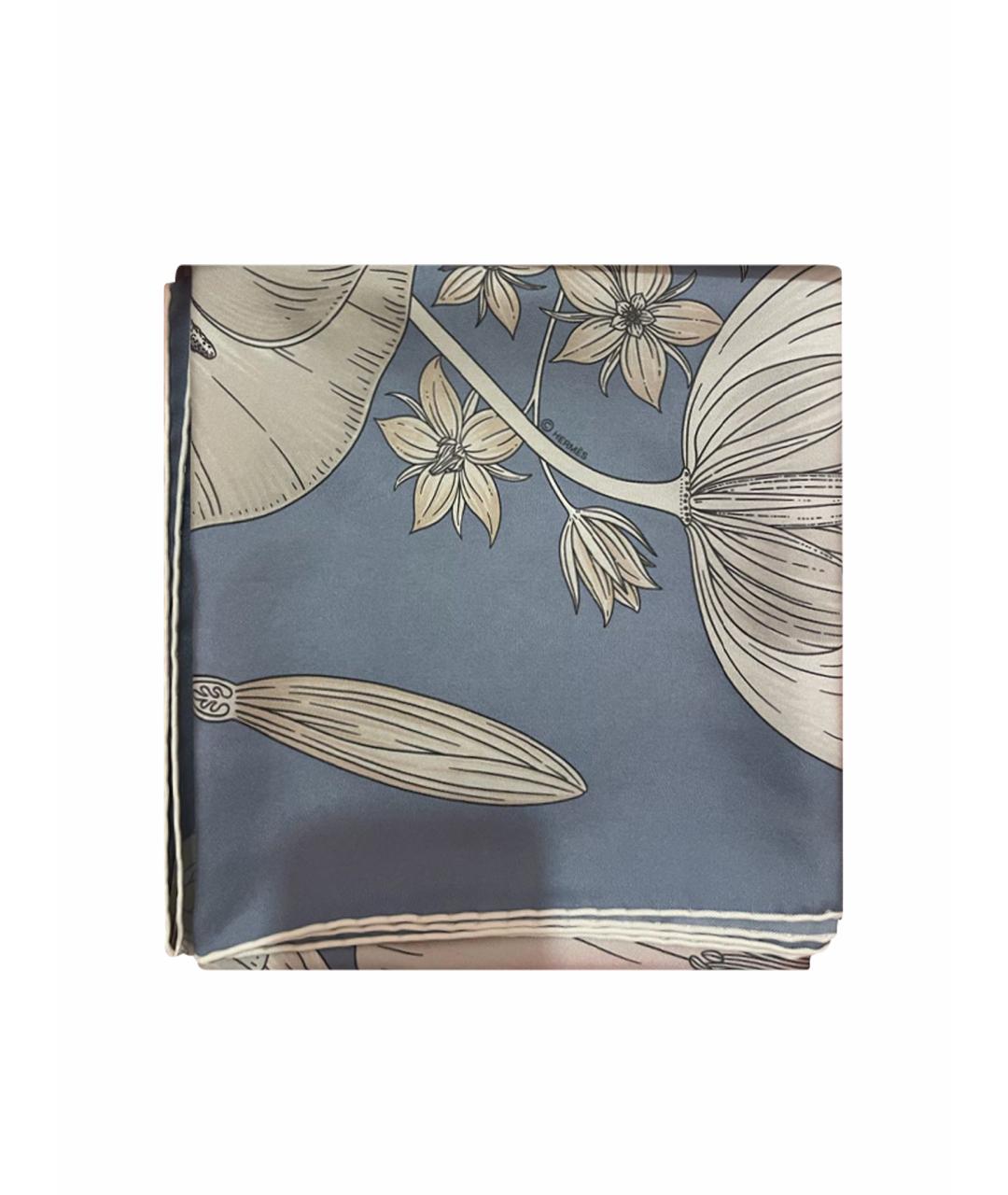 HERMES Голубой шелковый платок, фото 1