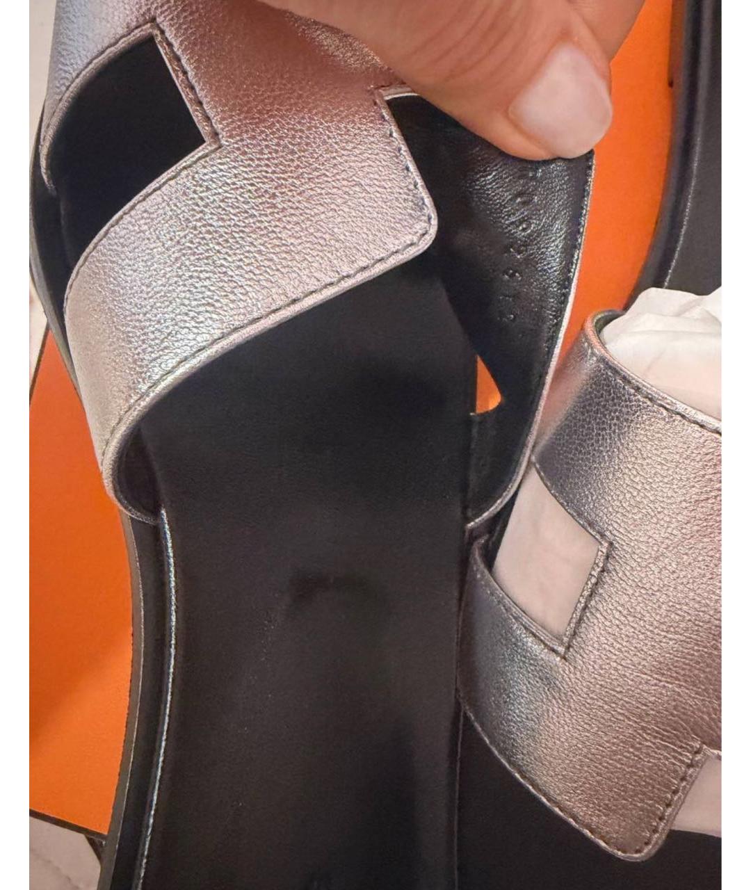 HERMES Серебряные кожаные шлепанцы, фото 5