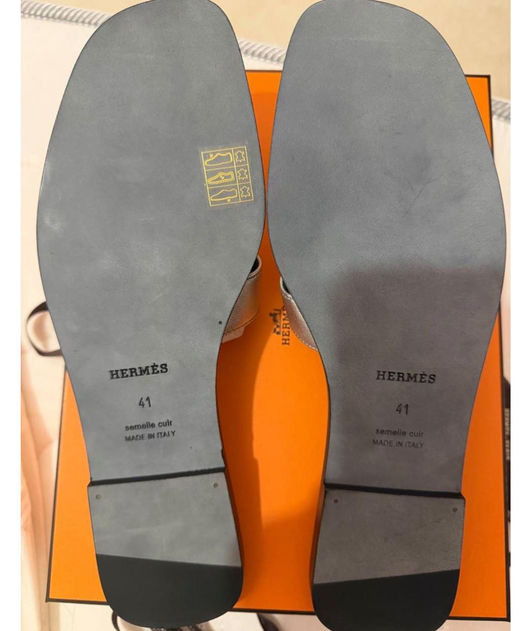 HERMES Серебряные кожаные шлепанцы, фото 2