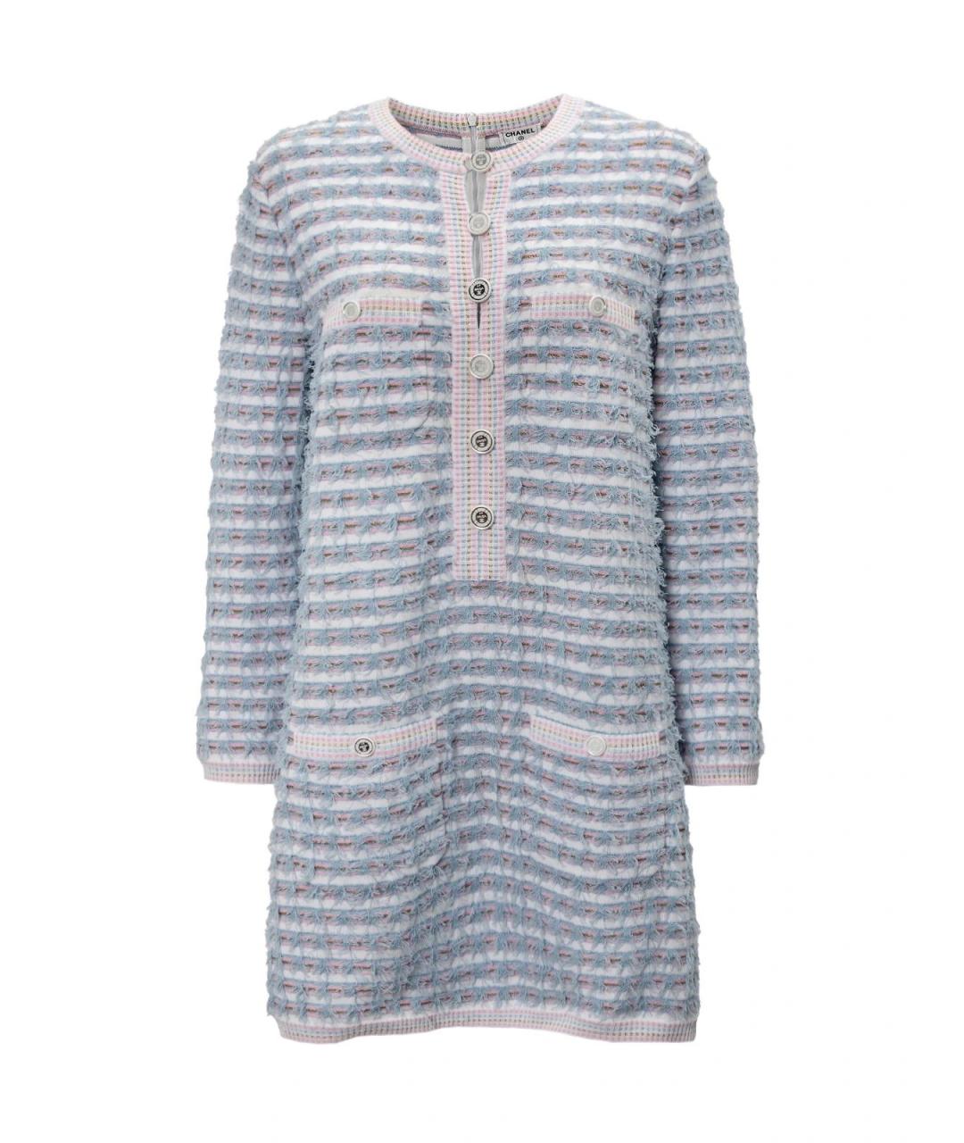 CHANEL Голубое вискозное повседневное платье, фото 4