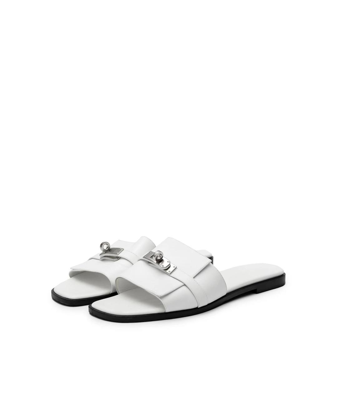 HERMES Белые кожаные шлепанцы, фото 5