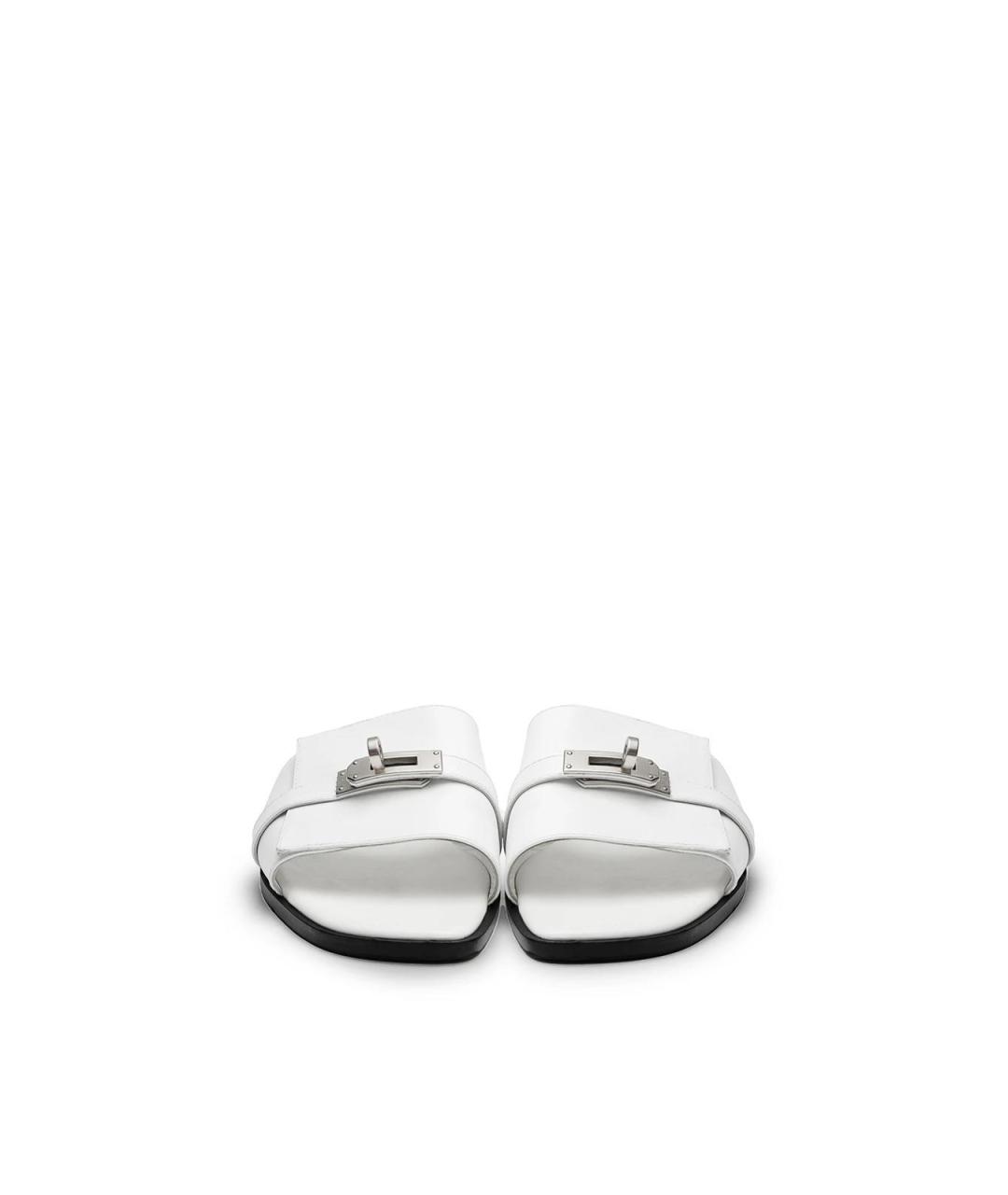 HERMES Белые кожаные шлепанцы, фото 4