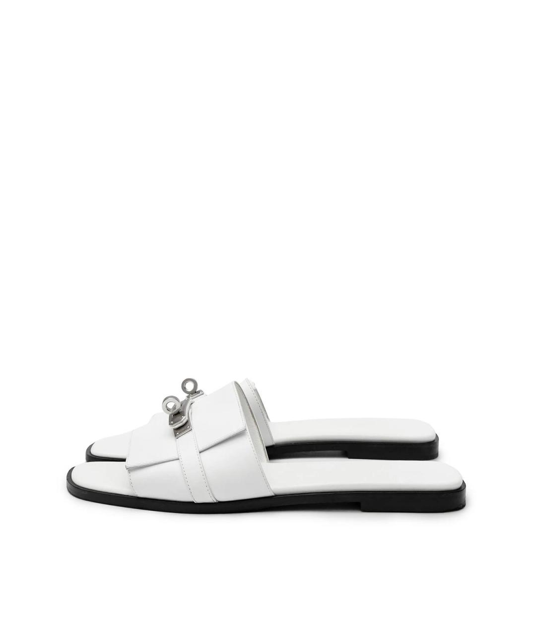 HERMES Белые кожаные шлепанцы, фото 2
