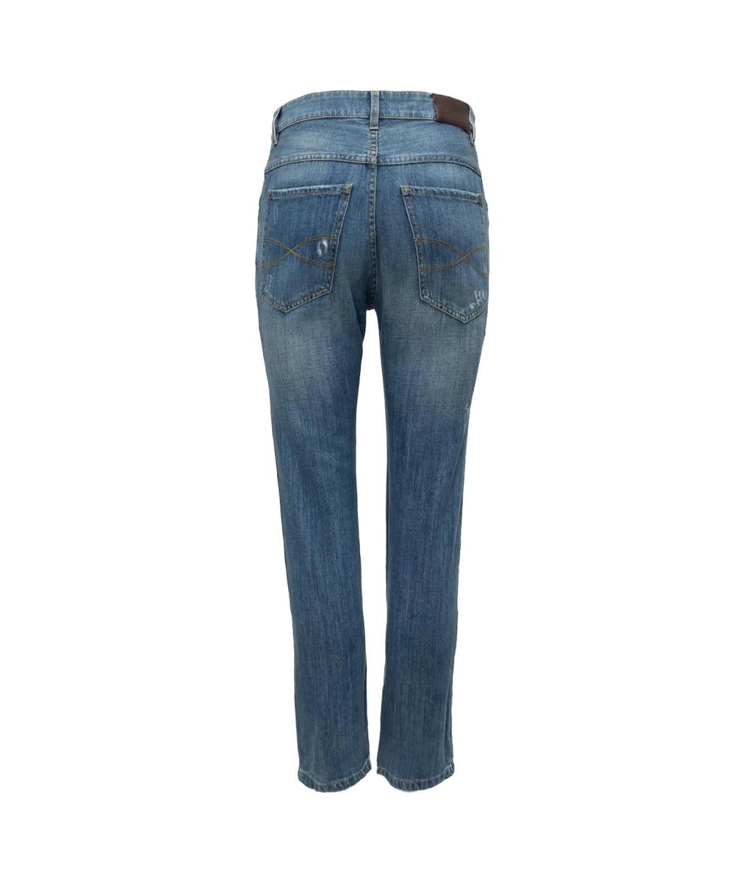 BRUNELLO CUCINELLI Голубые хлопковые прямые джинсы, фото 2