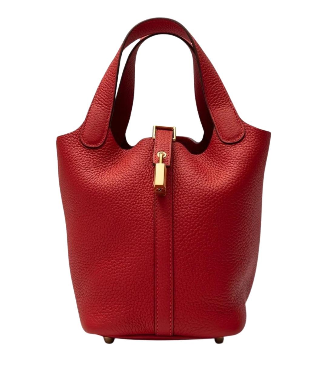 HERMES Красная кожаная сумка с короткими ручками, фото 1