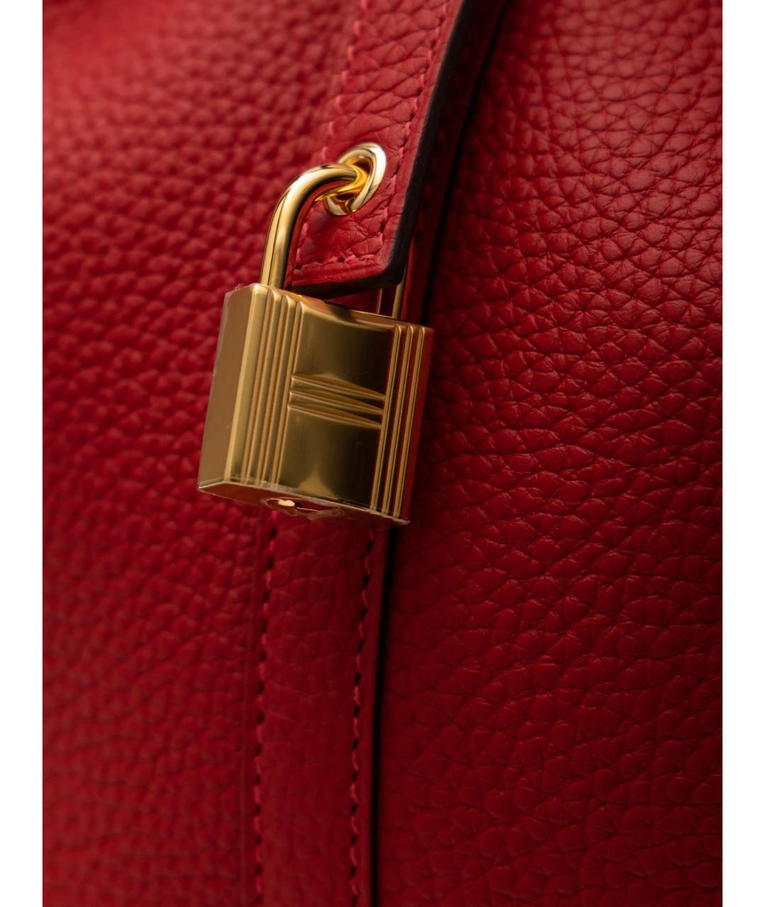 HERMES Красная кожаная сумка с короткими ручками, фото 5