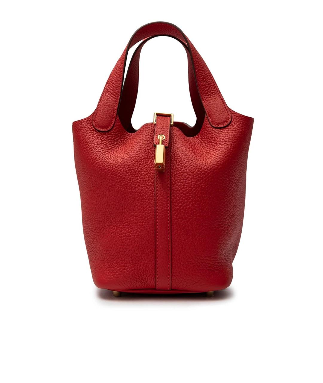 HERMES Красная кожаная сумка с короткими ручками, фото 6