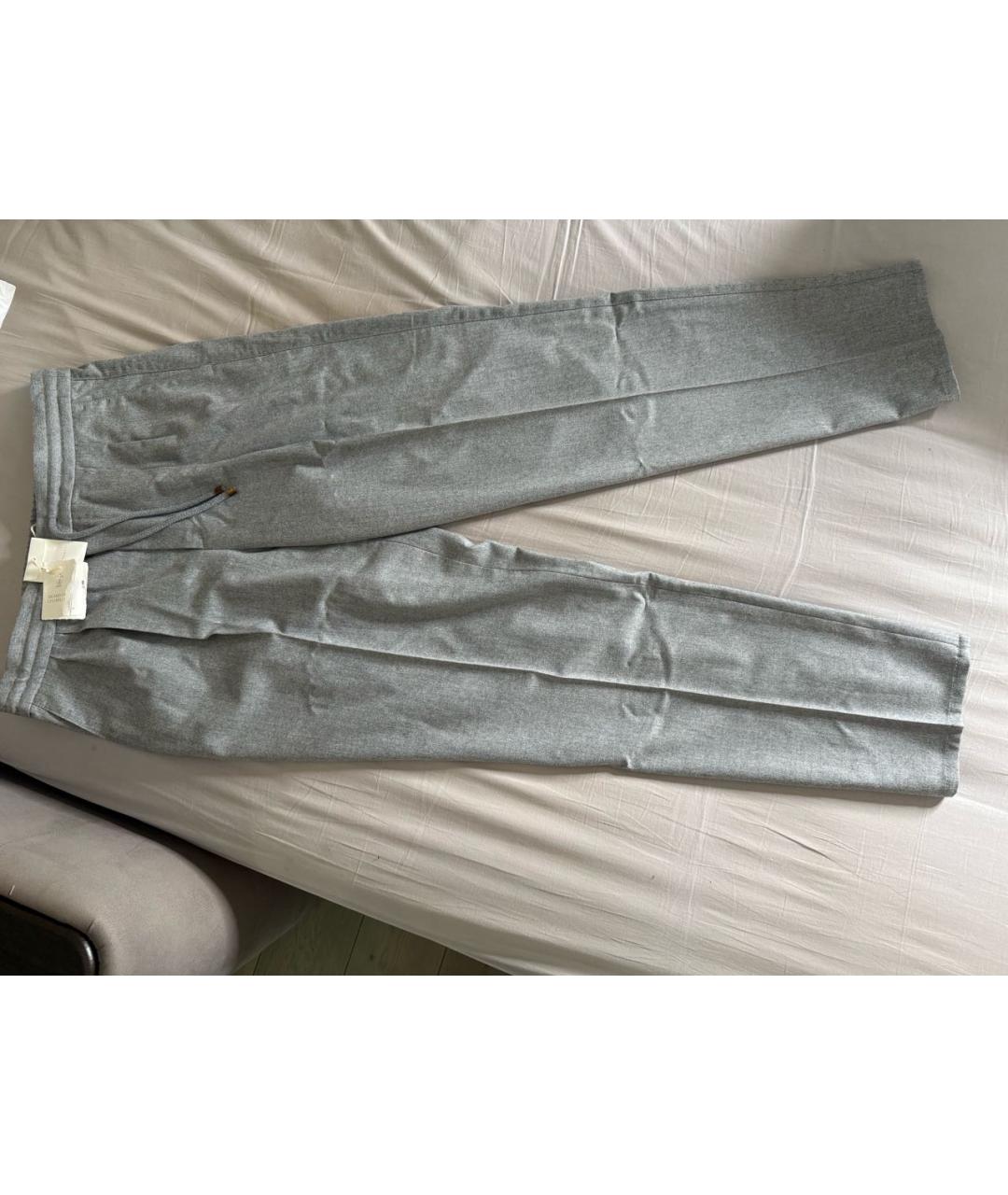 BRUNELLO CUCINELLI Серые шерстяные повседневные брюки, фото 5