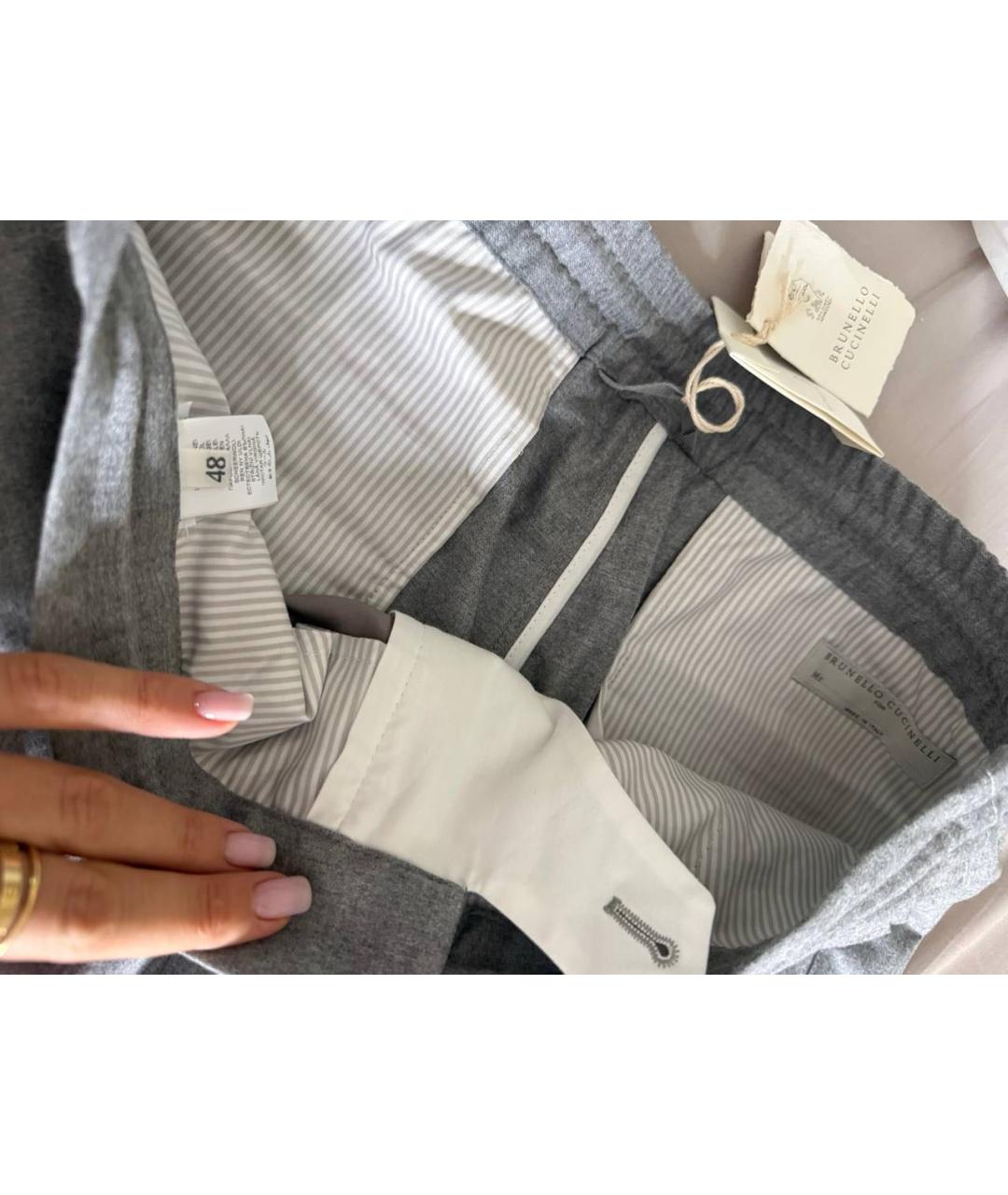 BRUNELLO CUCINELLI Серые шерстяные повседневные брюки, фото 4