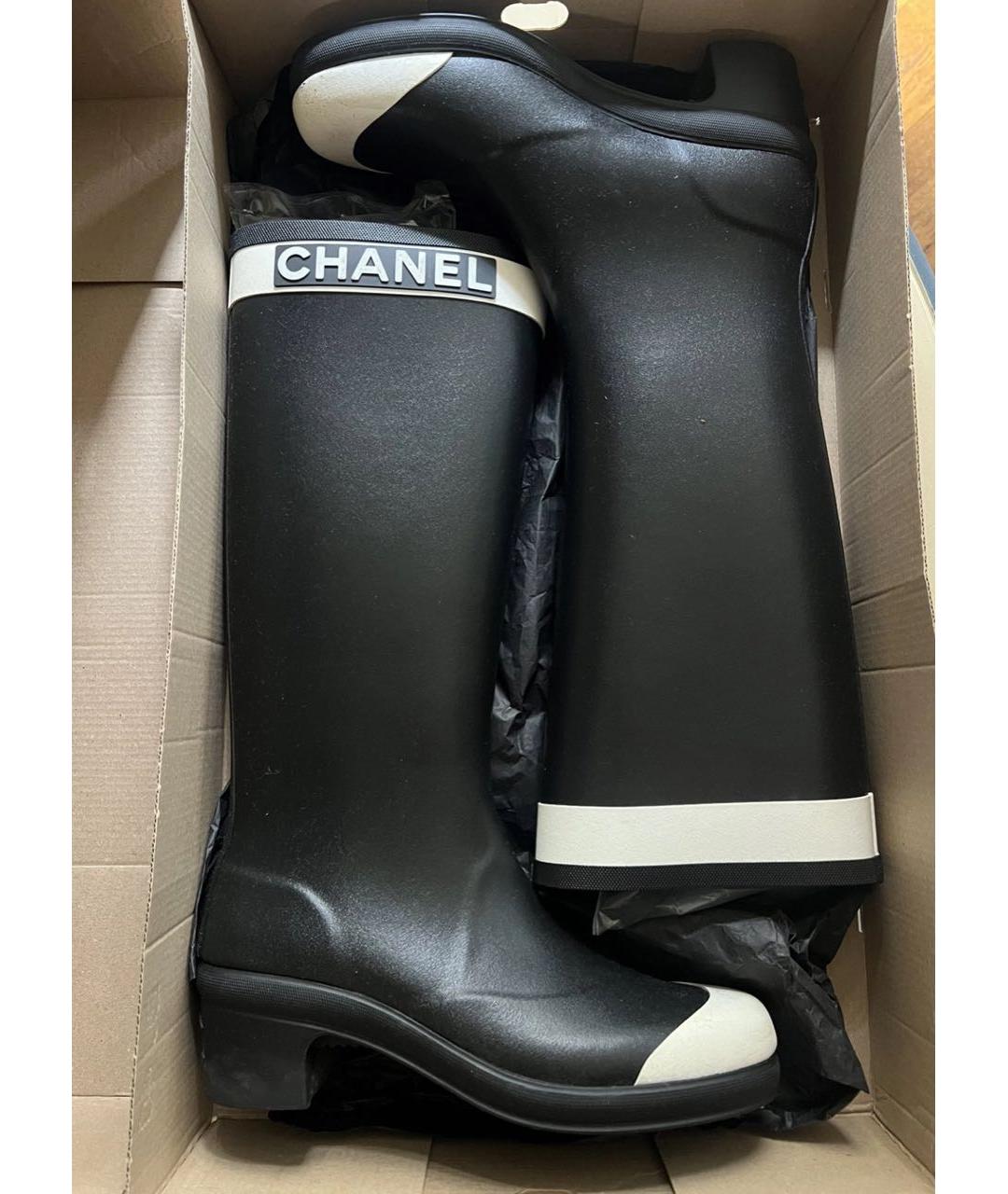 CHANEL Черные резиновые сапоги, фото 2