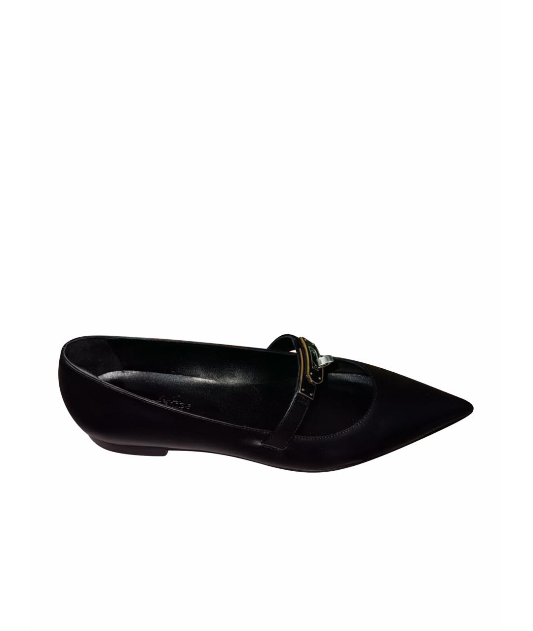 HERMES Черные кожаные балетки, фото 1